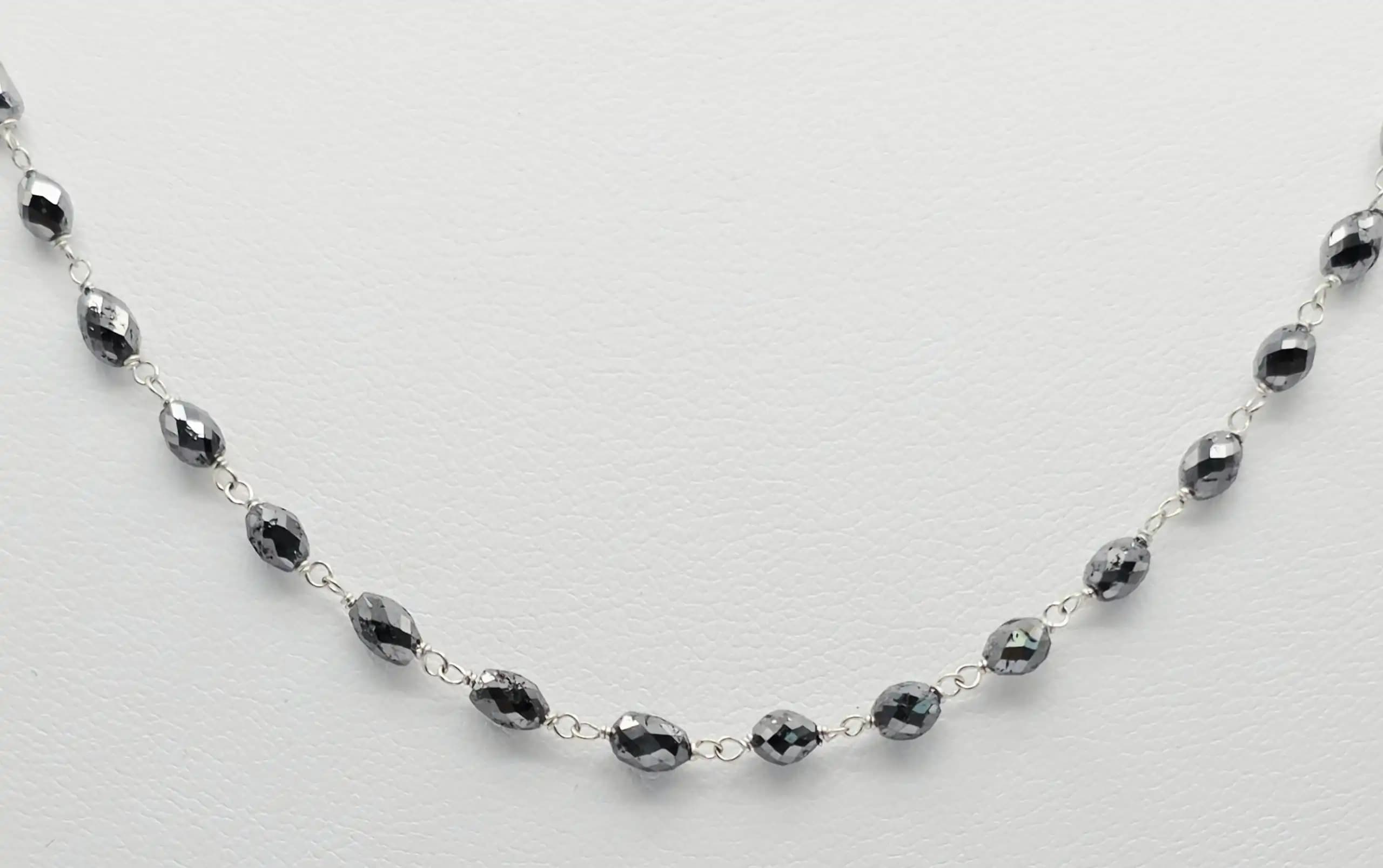 15.00 Cts black Diamond Beads Rosary Necklace