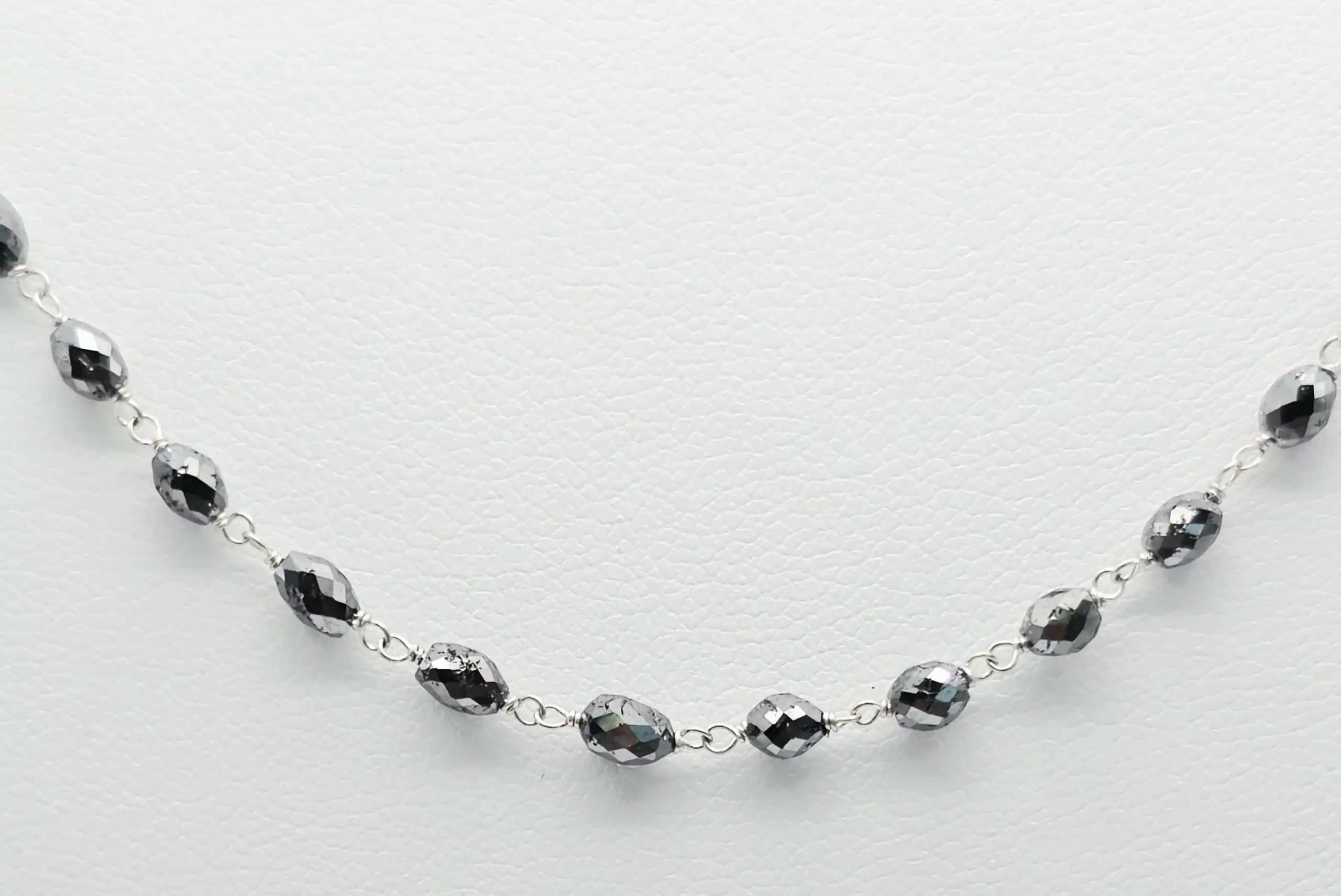 15.00 Cts black Diamond Beads Rosary Necklace