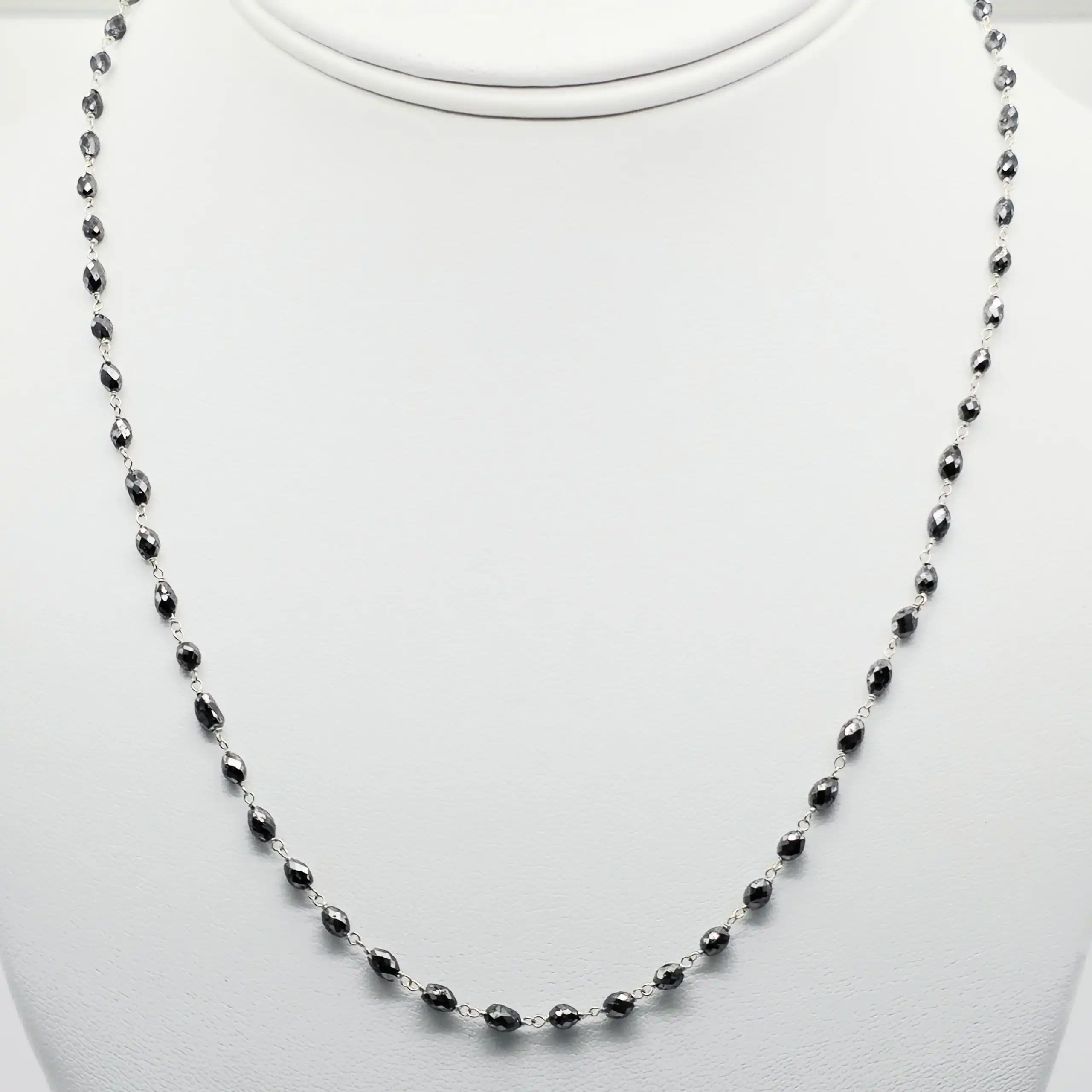 15.00 Cts black Diamond Beads Rosary Necklace