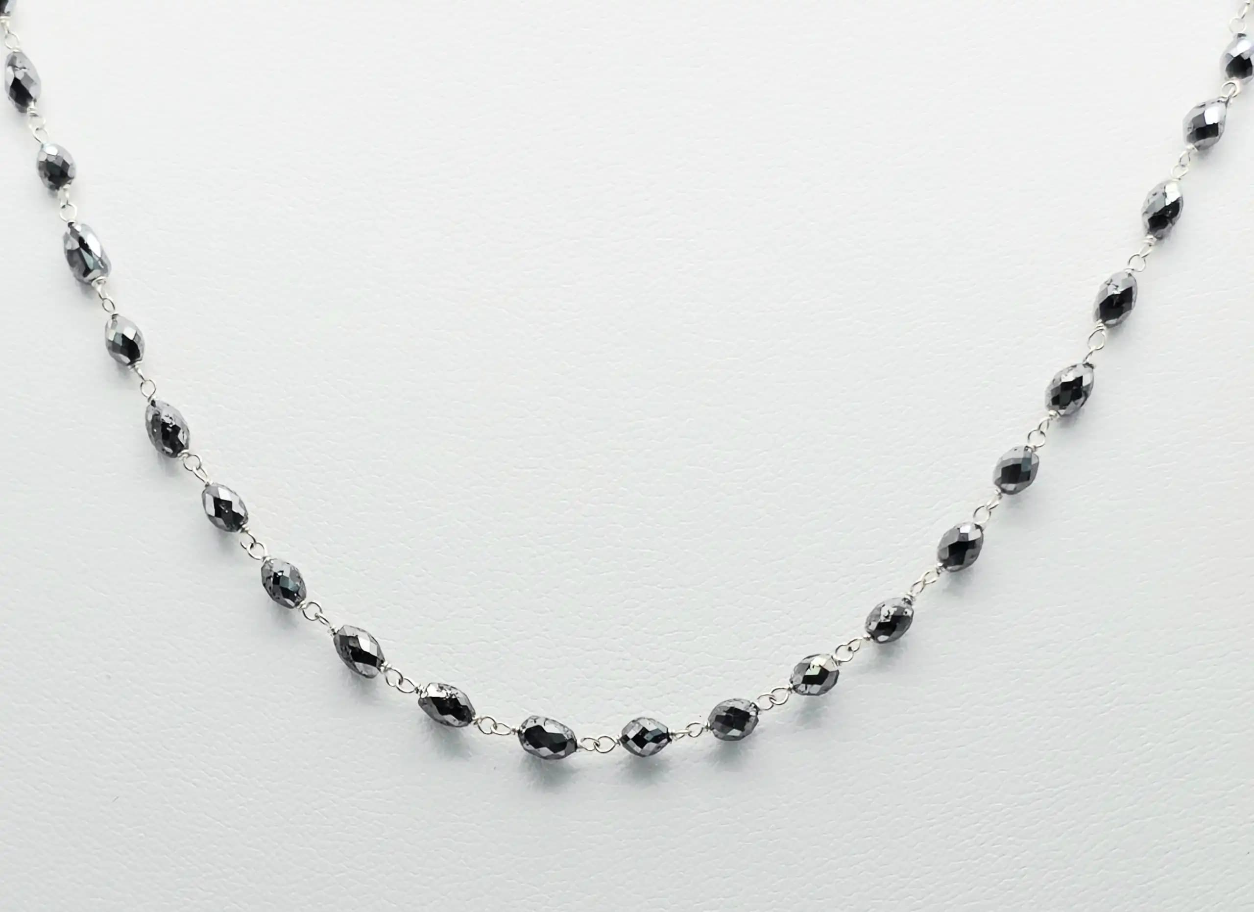 15.00 Cts black Diamond Beads Rosary Necklace