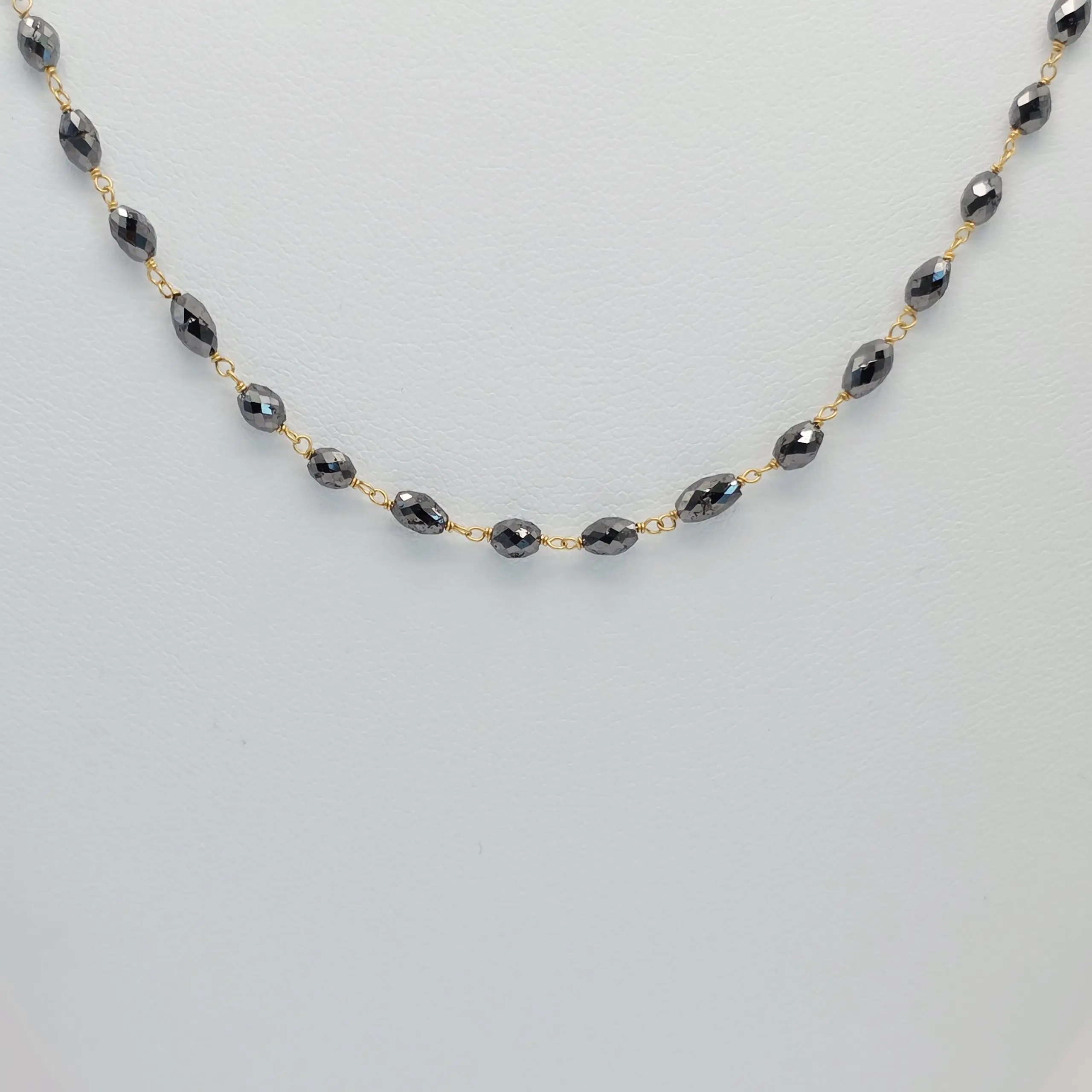 16.90 cts faceted natural black diamond marquise bead necklace in 14K yellow gold