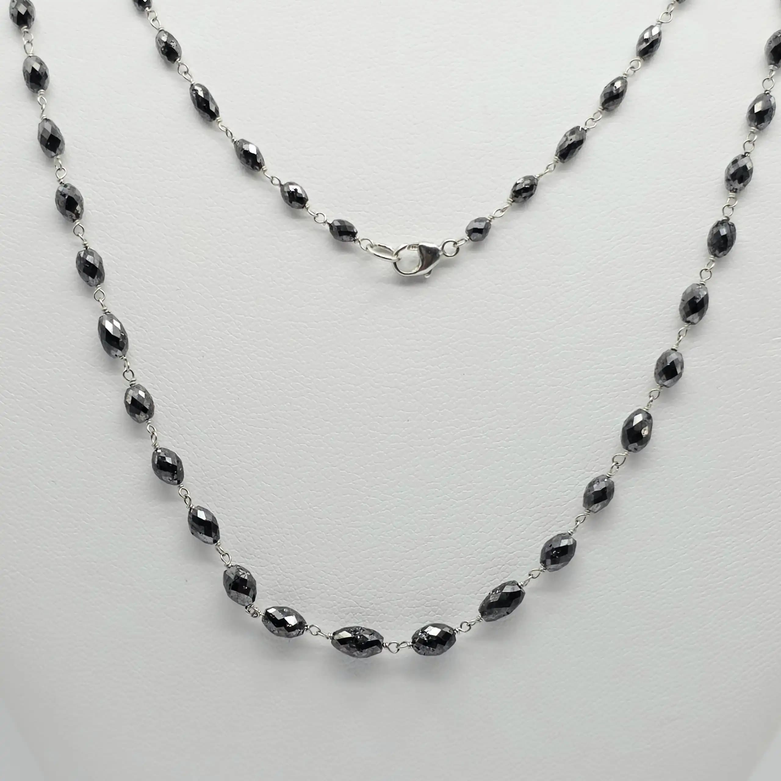 35.00 Cts black Diamond Beads Rosary Necklace