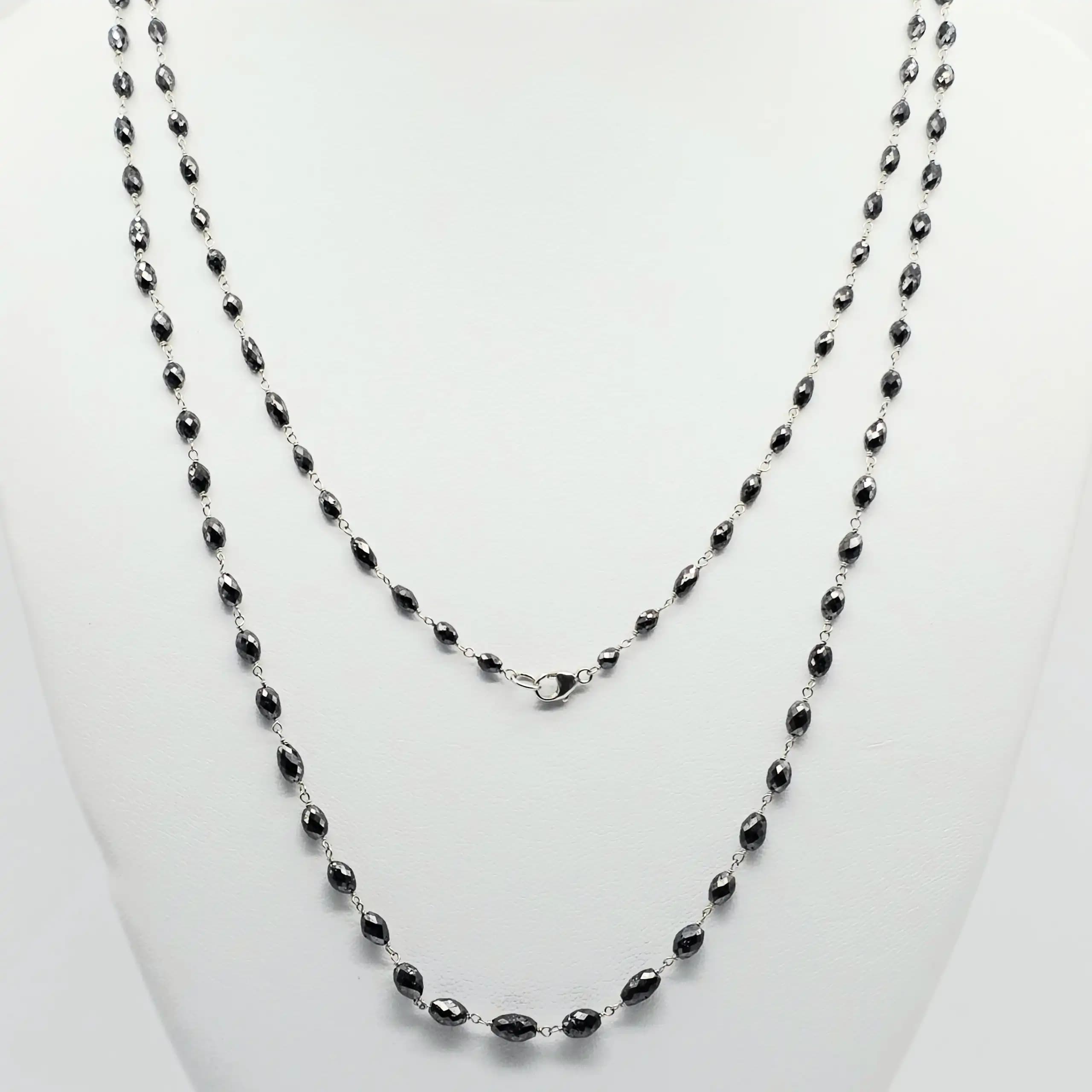 35.00 Cts black Diamond Beads Rosary Necklace
