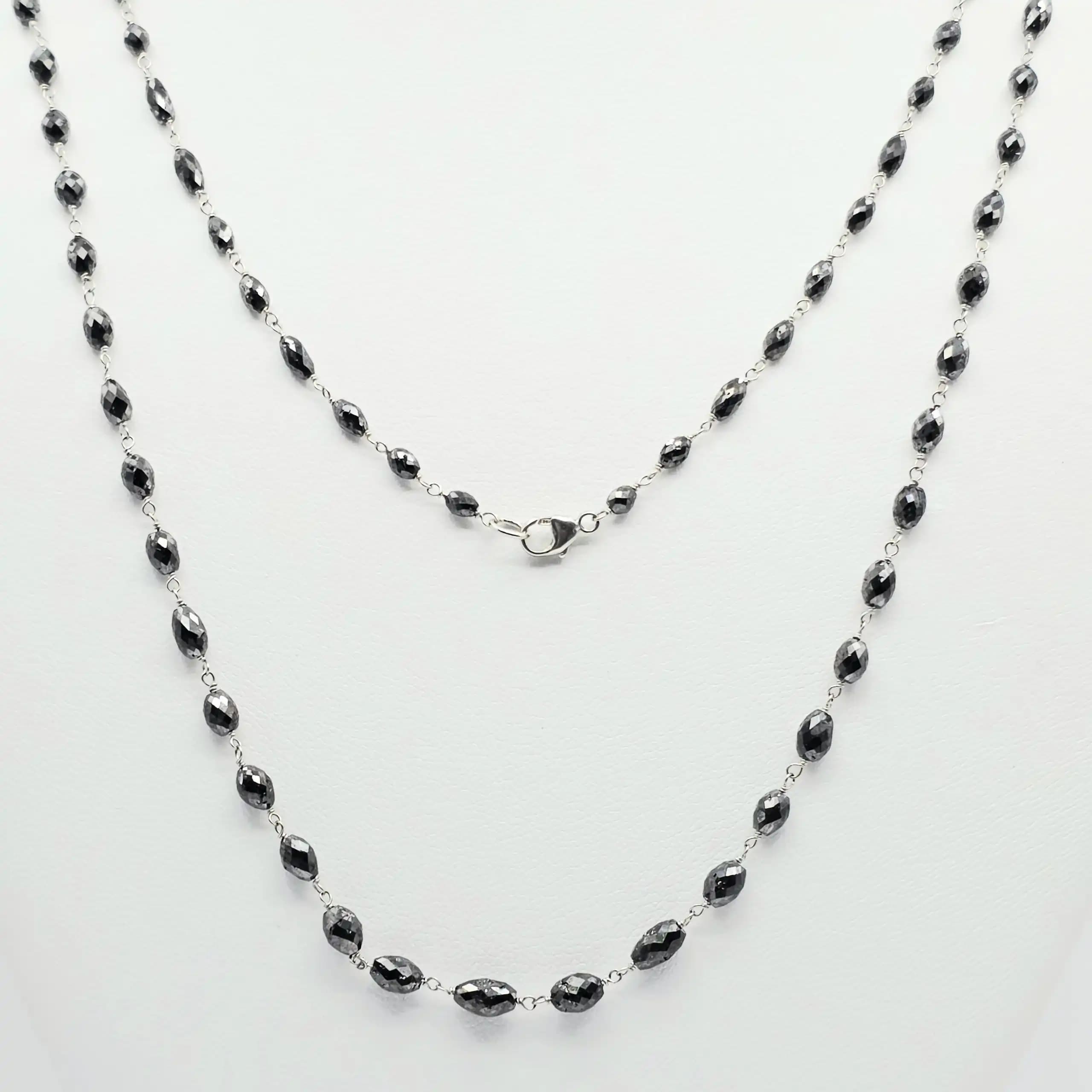 35.00 Cts black Diamond Beads Rosary Necklace