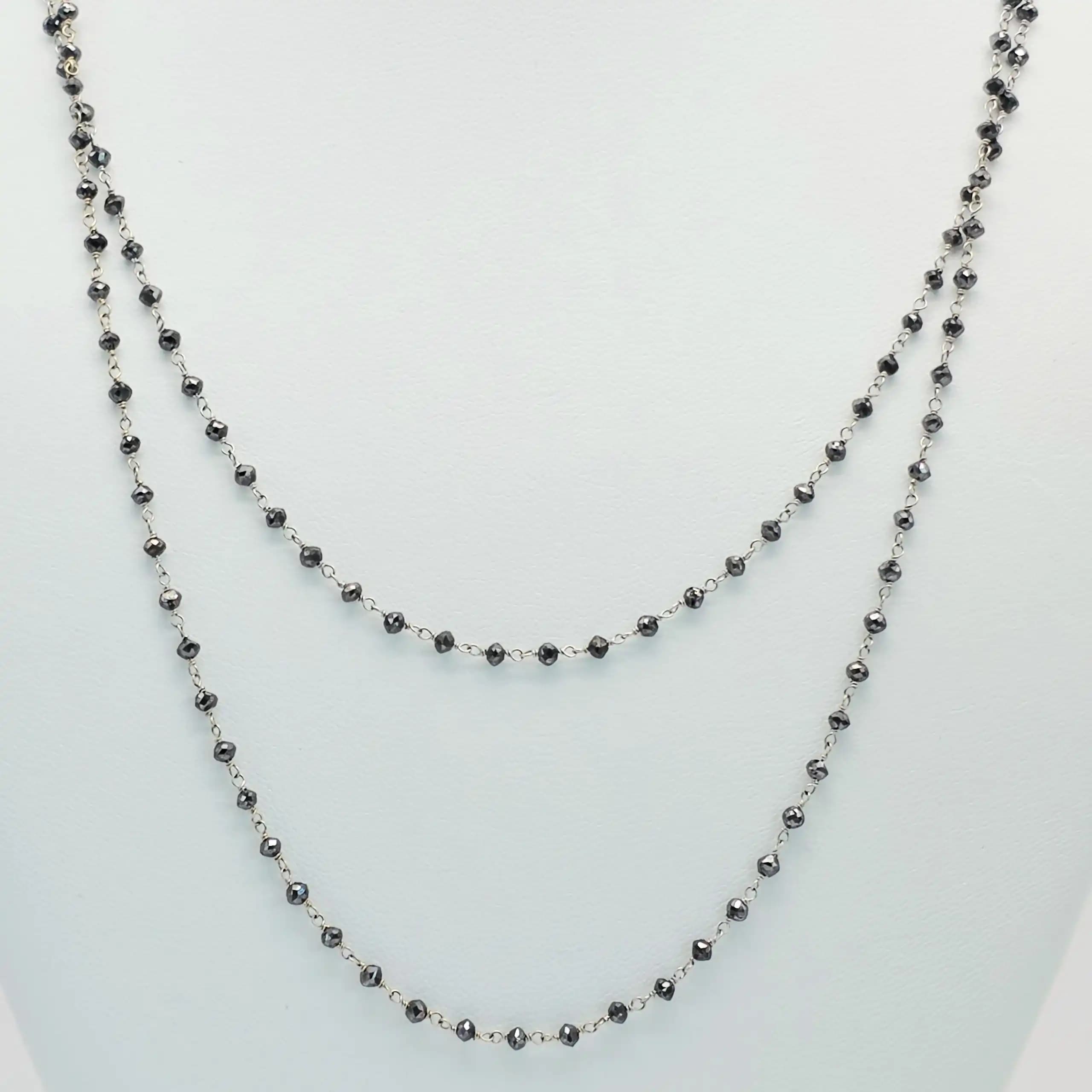 12.00 Cts black Diamond Beads Rosary Necklace