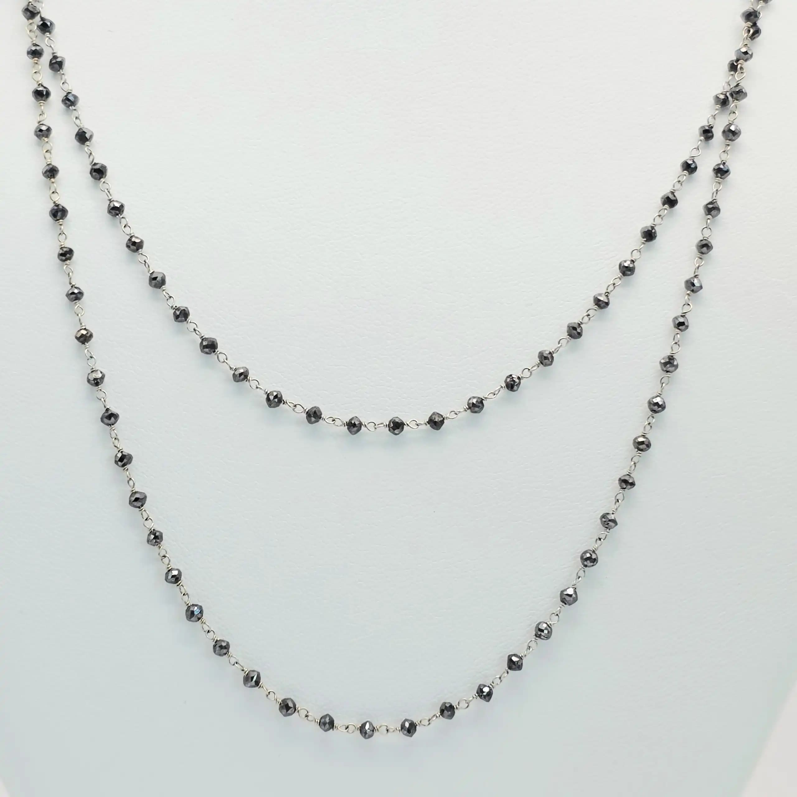 12.00 Cts black Diamond Beads Rosary Necklace