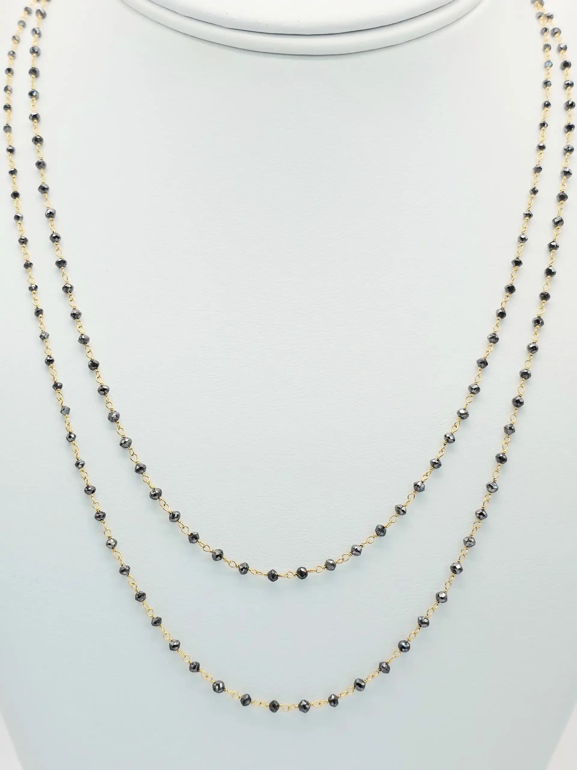12.00 Cts black Diamond Beads Rosary Necklace