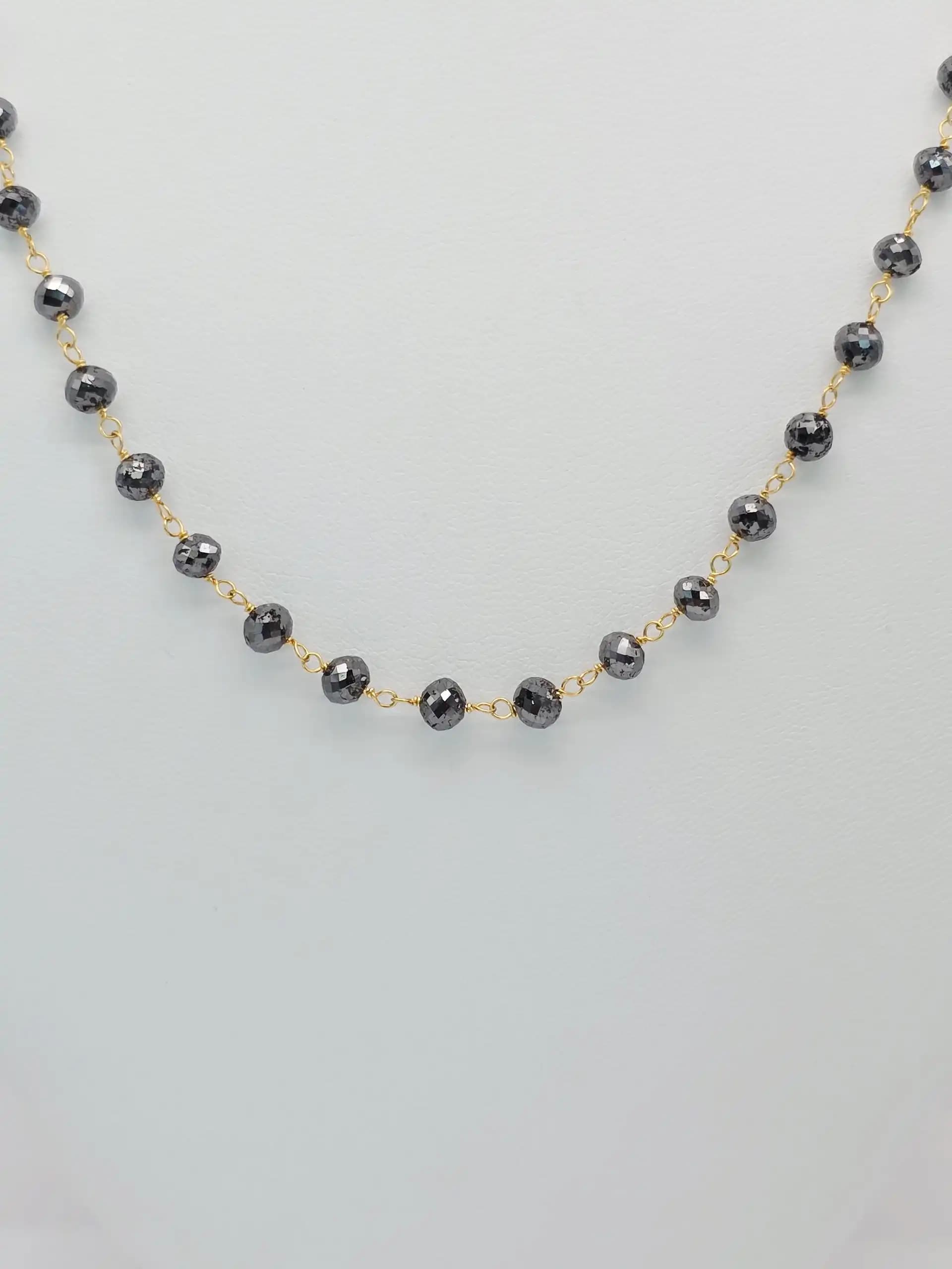 30.00 Cts black Diamond Beads Rosary Necklace