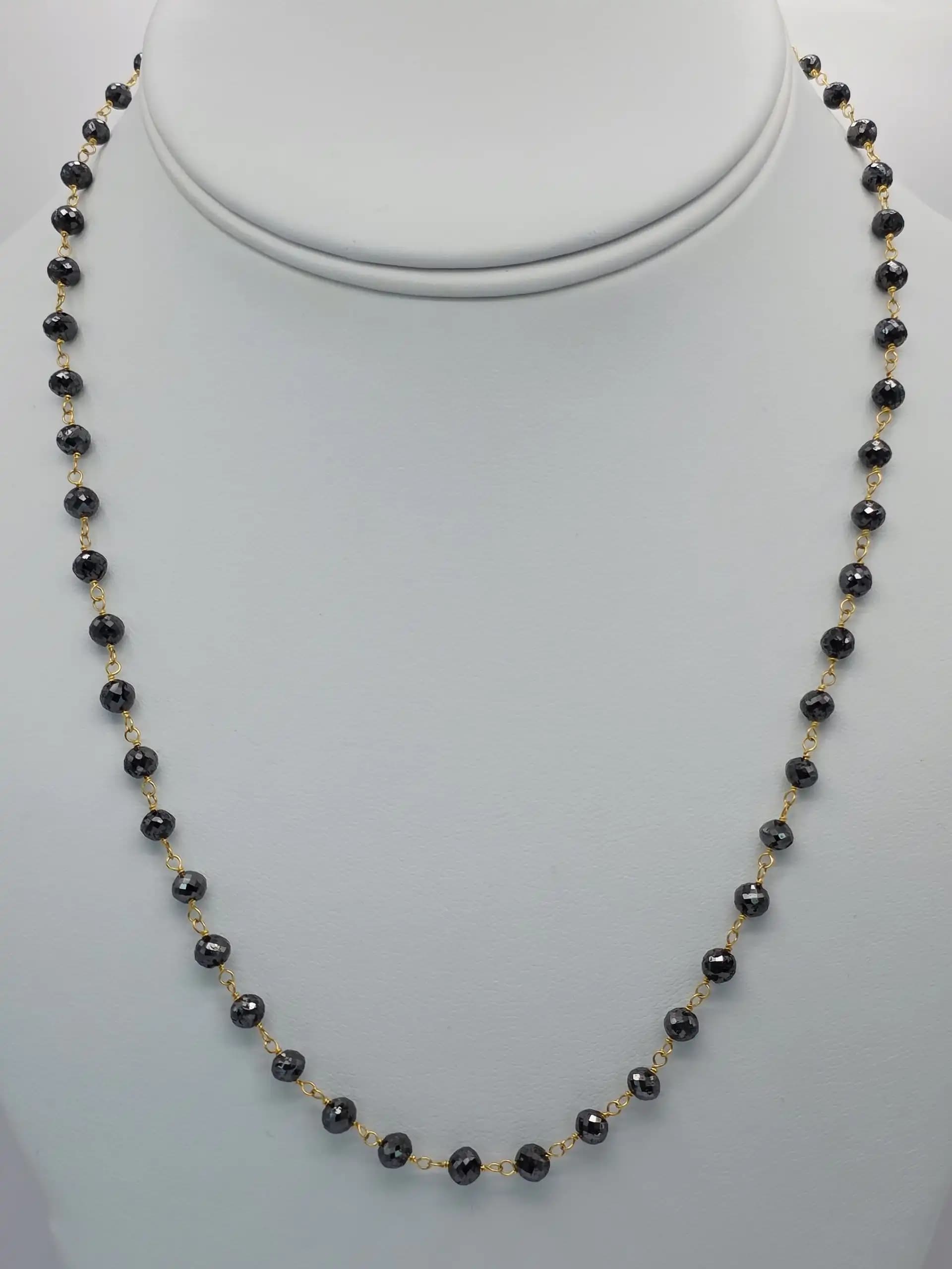 30.00 Cts black Diamond Beads Rosary Necklace