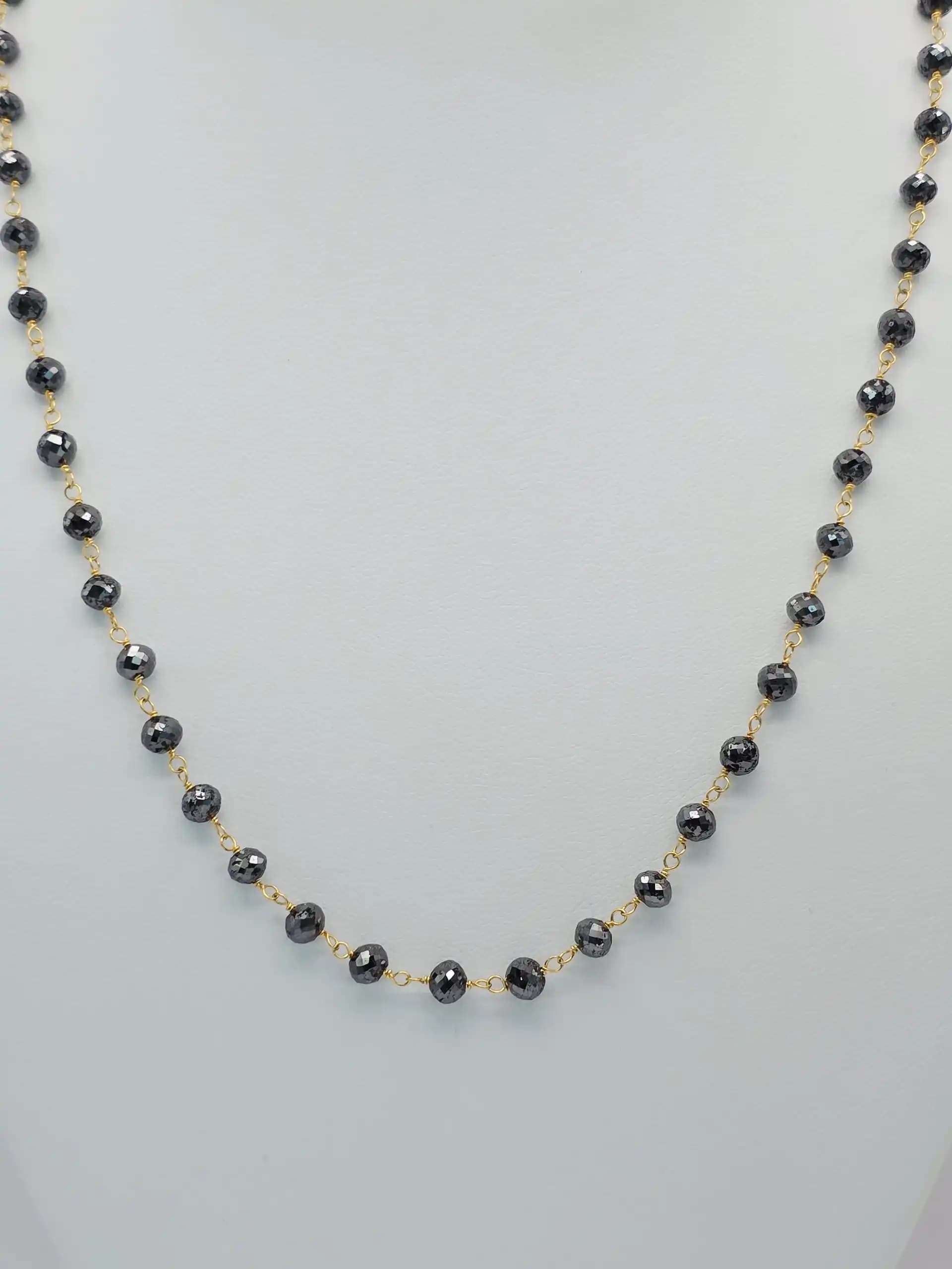 30.00 Cts black Diamond Beads Rosary Necklace