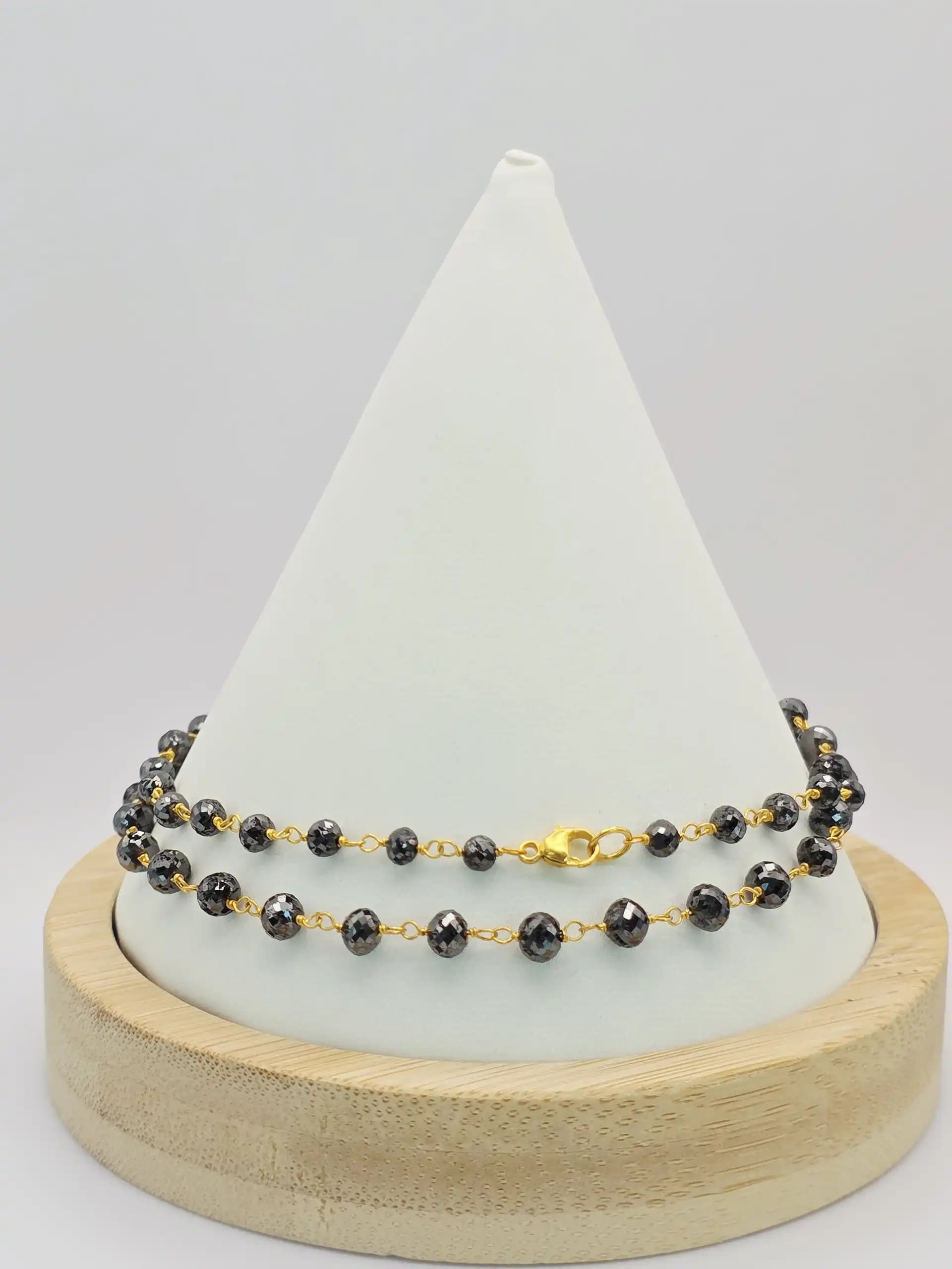 30.00 Cts black Diamond Beads Rosary Necklace