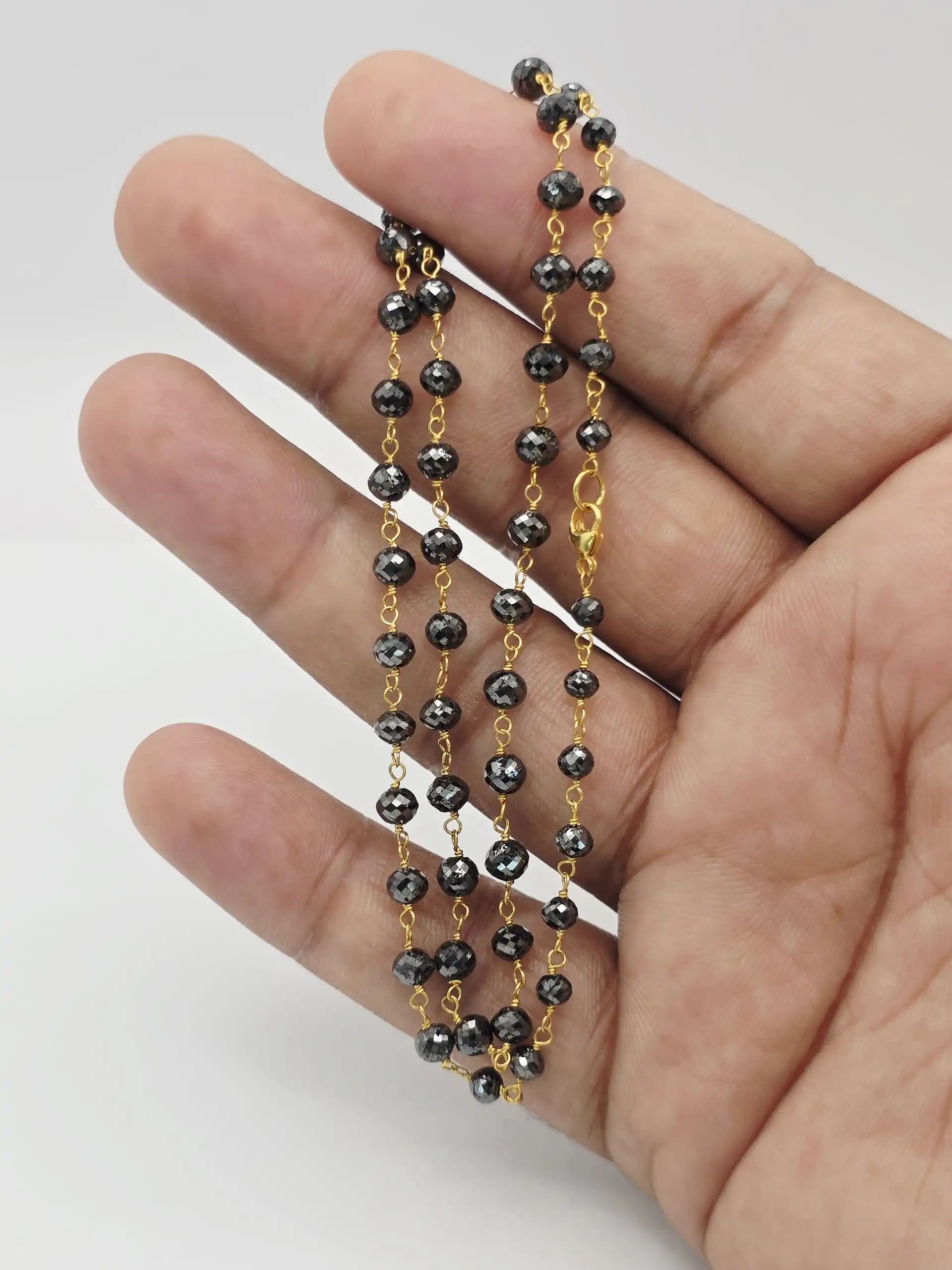30.00 Cts black Diamond Beads Rosary Necklace