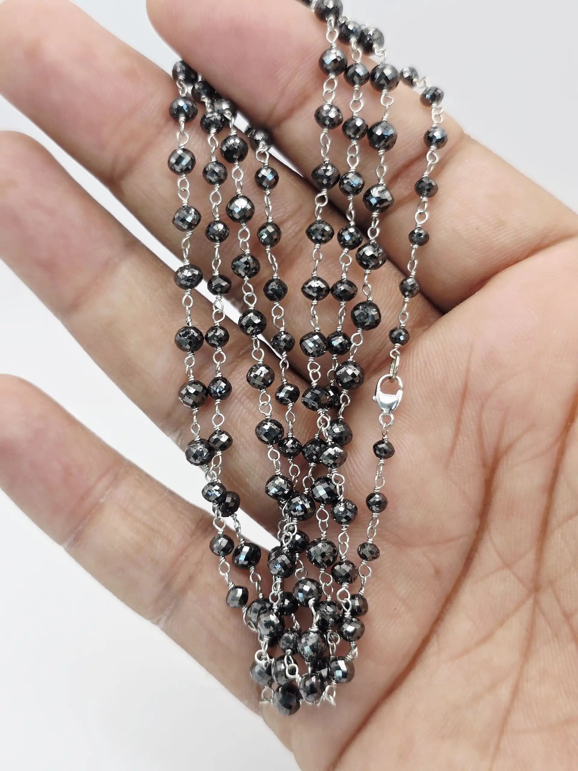 52.00 black Diamond Beads Rosary Necklace