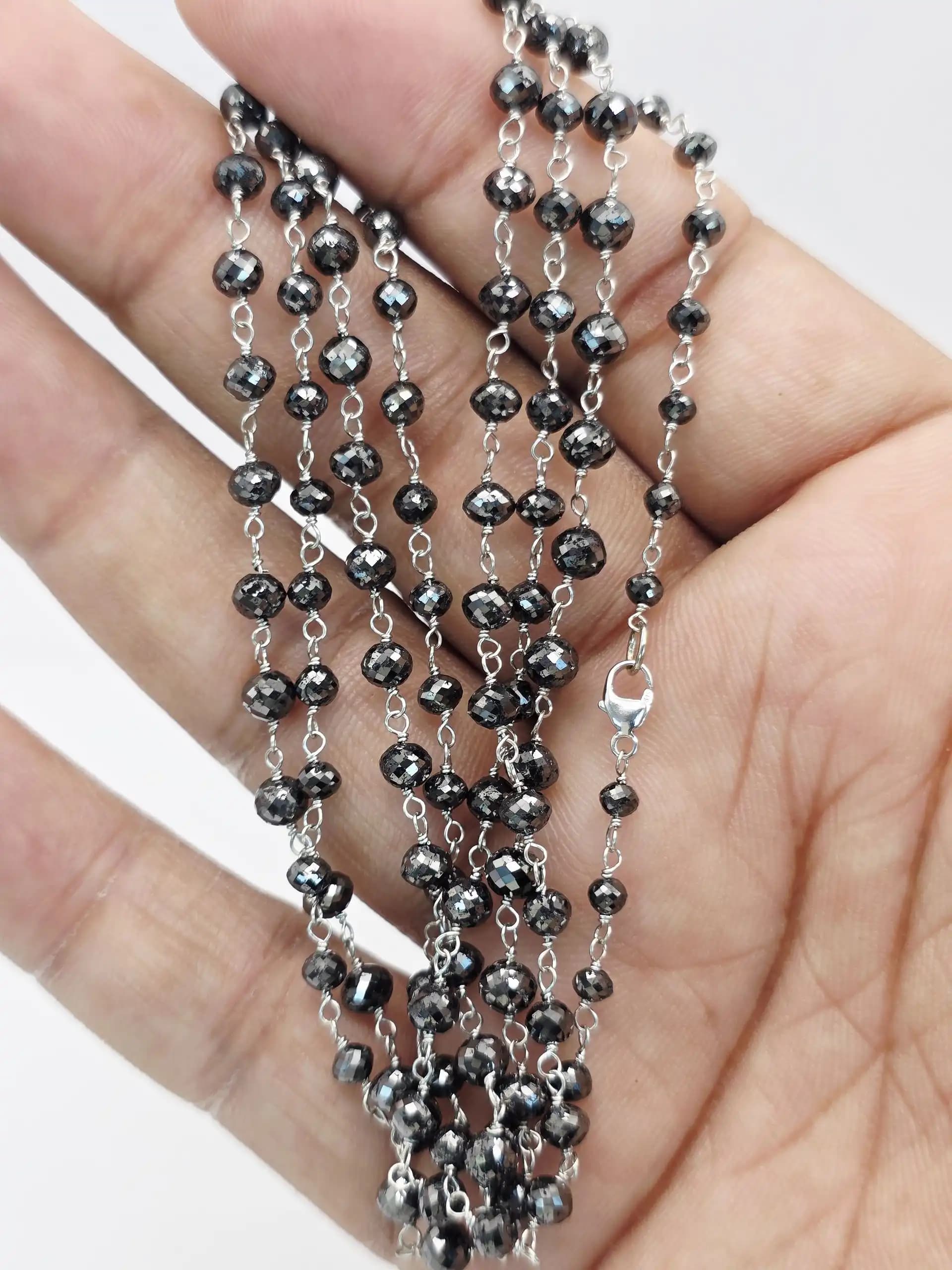 52.00 black Diamond Beads Rosary Necklace