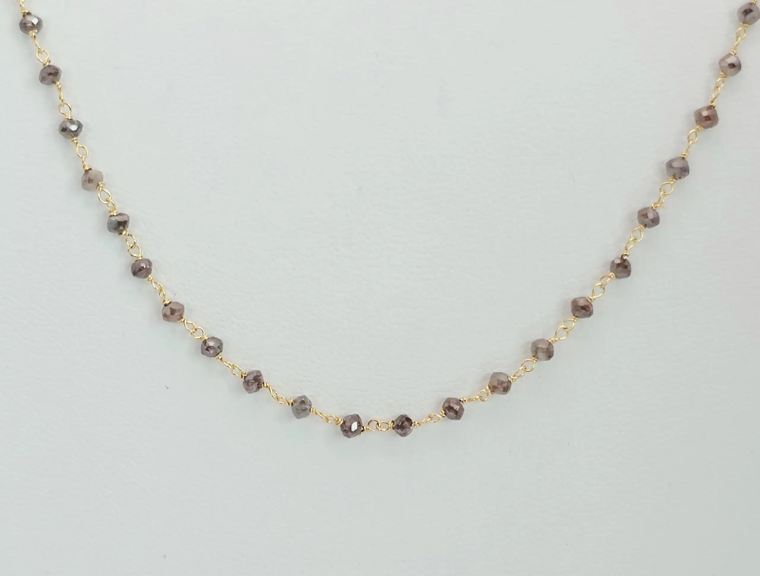 5.10 to 5.45 cts faceted natural champagne diamond bead necklace in 14K yellow gold