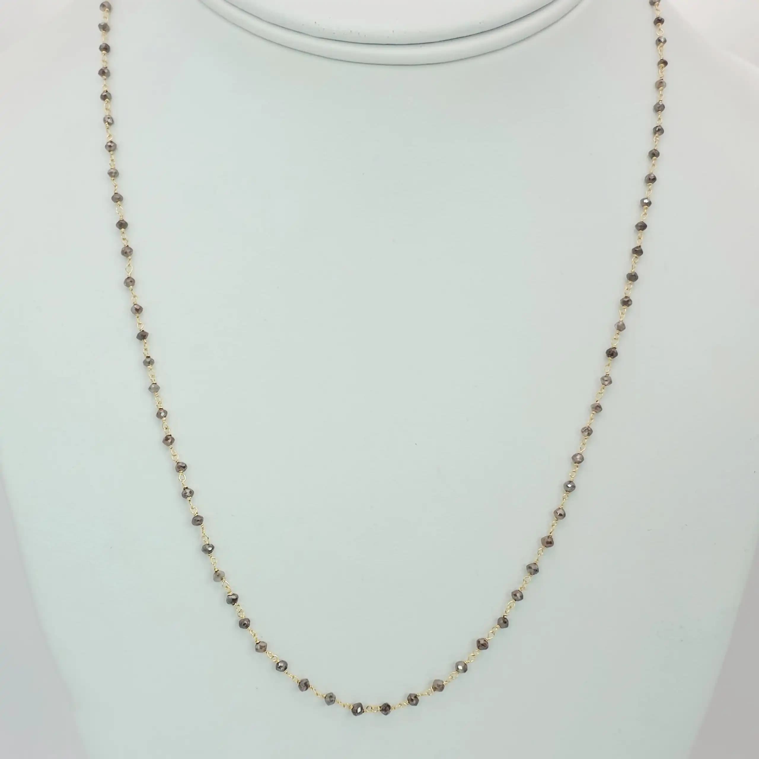 5.10 to 5.45 cts faceted natural champagne diamond bead necklace in 14K yellow gold