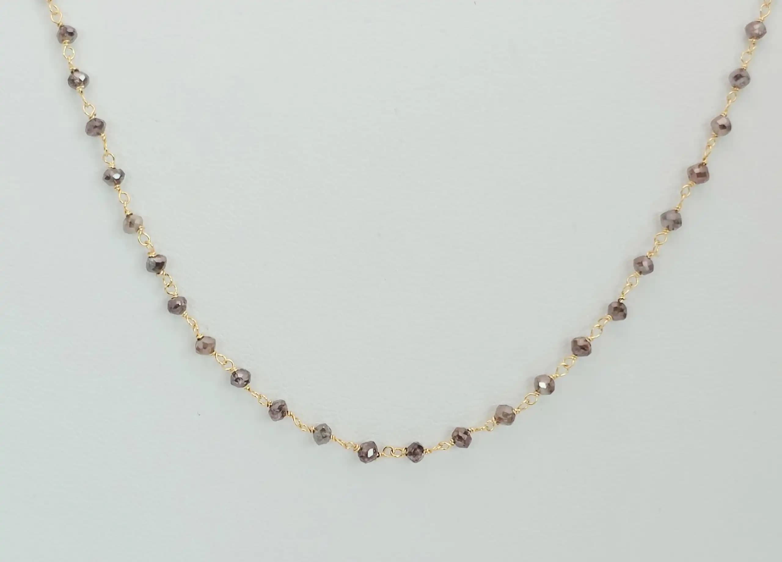 5.10 to 5.45 cts faceted natural champagne diamond bead necklace in 14K yellow gold