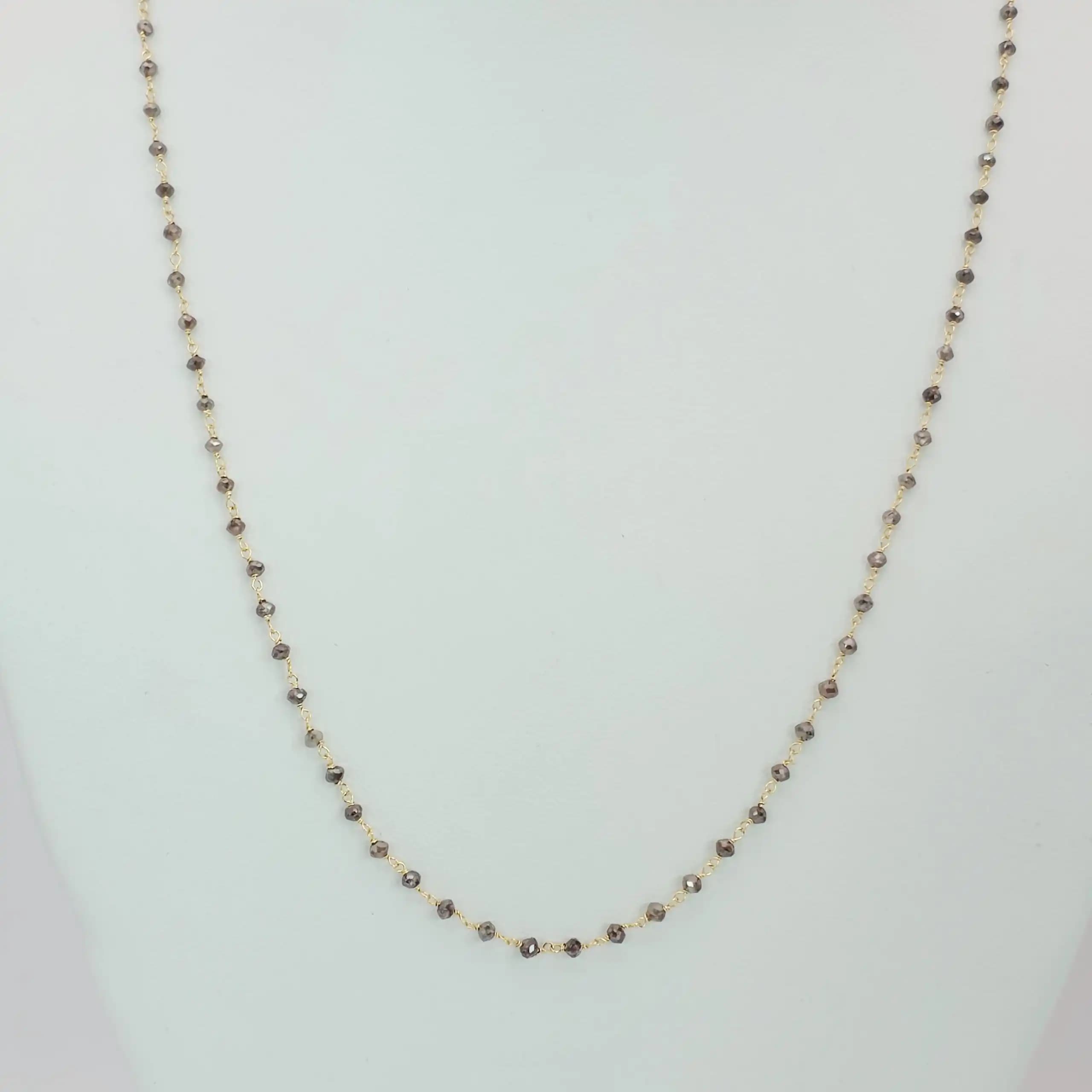 5.10 to 5.45 cts faceted natural champagne diamond bead necklace in 14K yellow gold
