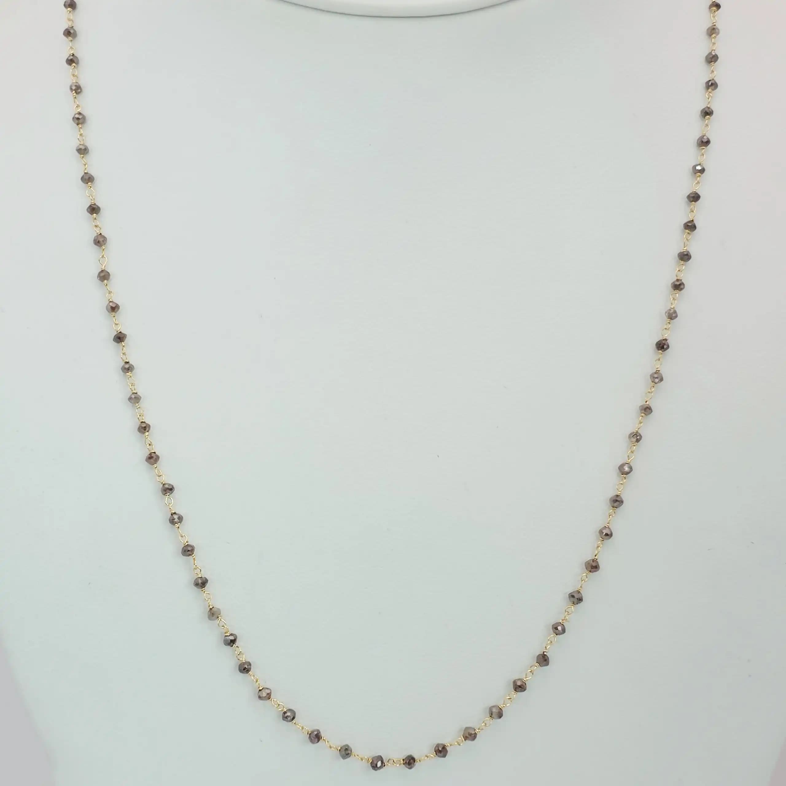 5.10 to 5.45 cts faceted natural champagne diamond bead necklace in 14K yellow gold