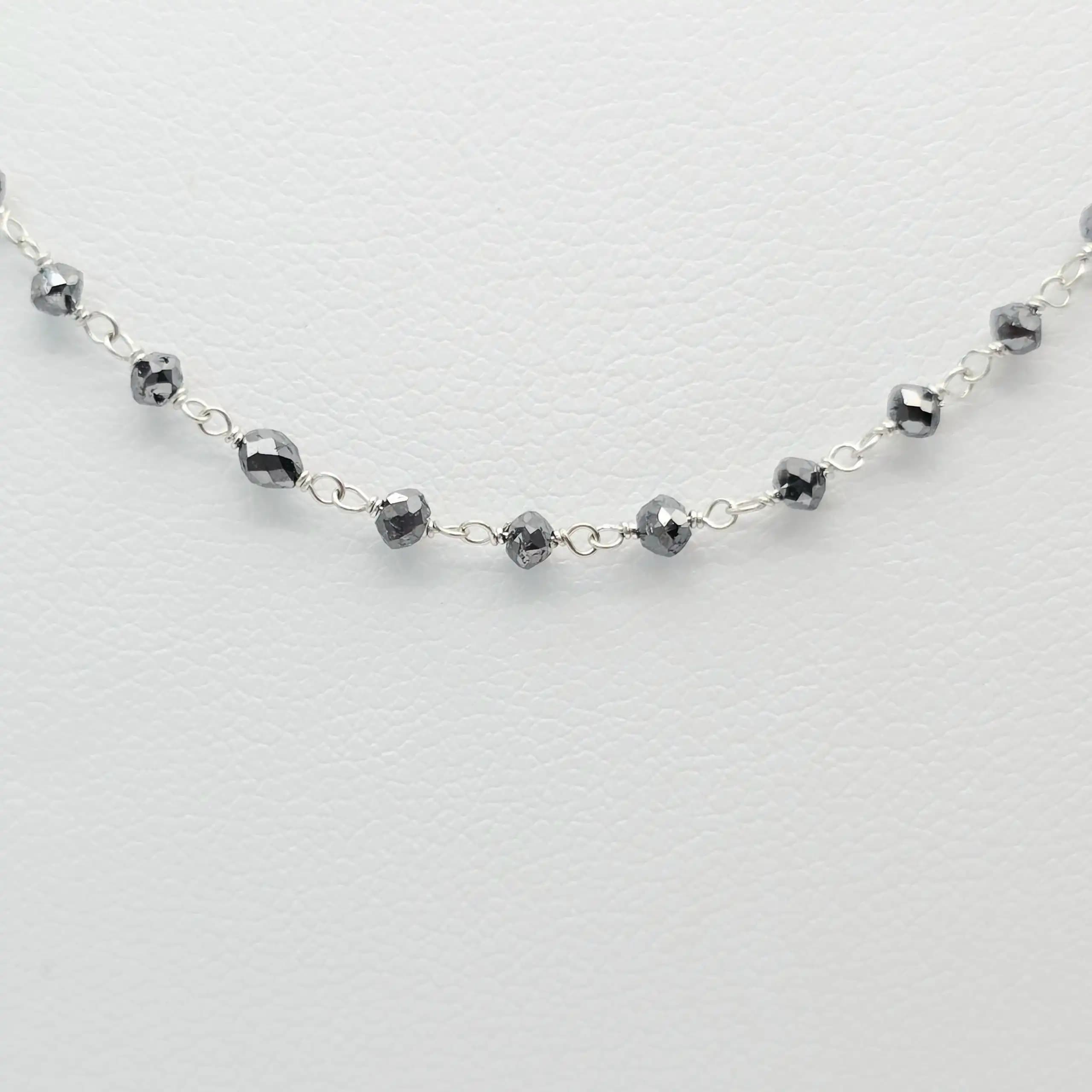 6.00 Cts black Diamond Beads Rosary Necklace