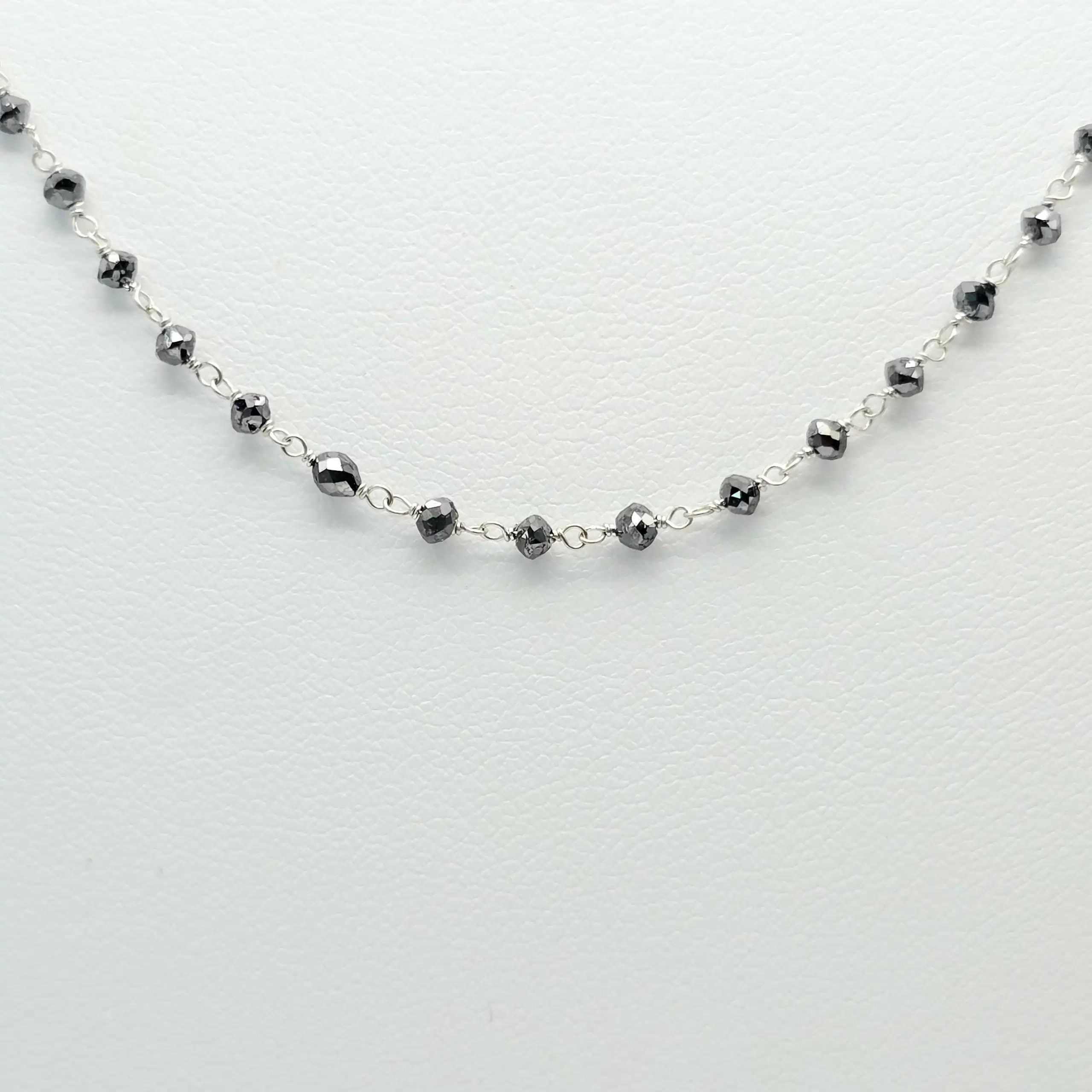 6.00 Cts black Diamond Beads Rosary Necklace