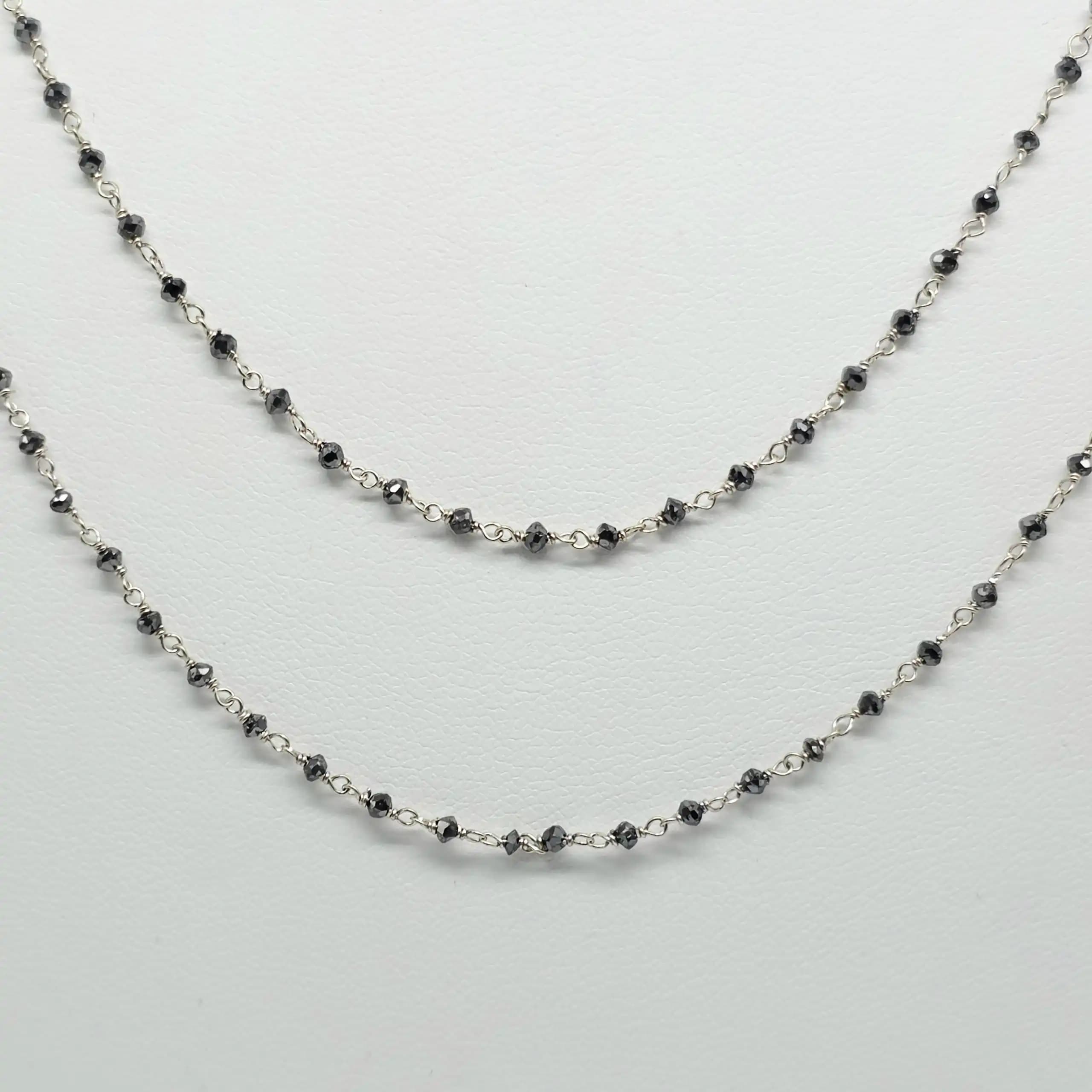 8.00 Cts black Diamond Beads Rosary Necklace