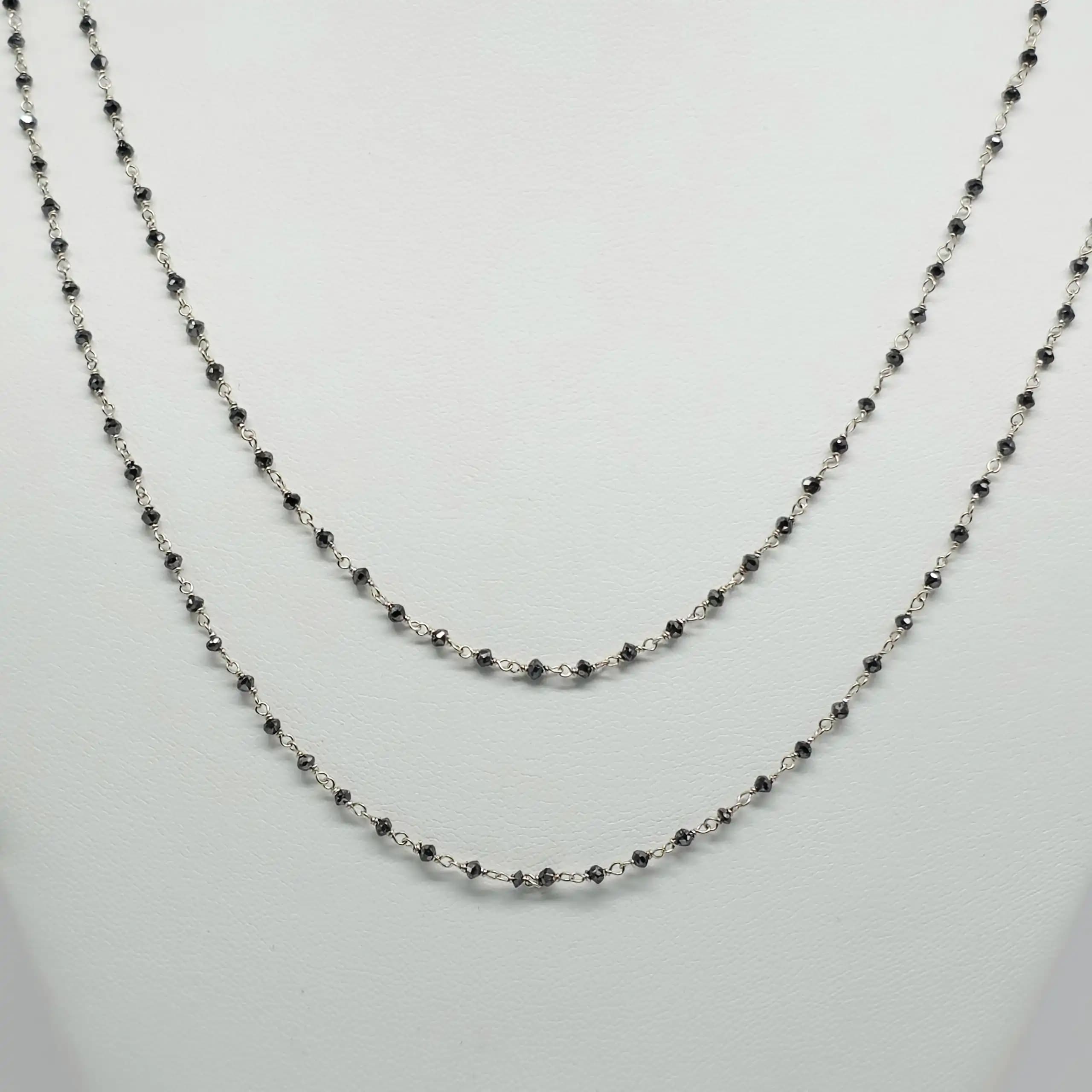 8.00 Cts black Diamond Beads Rosary Necklace