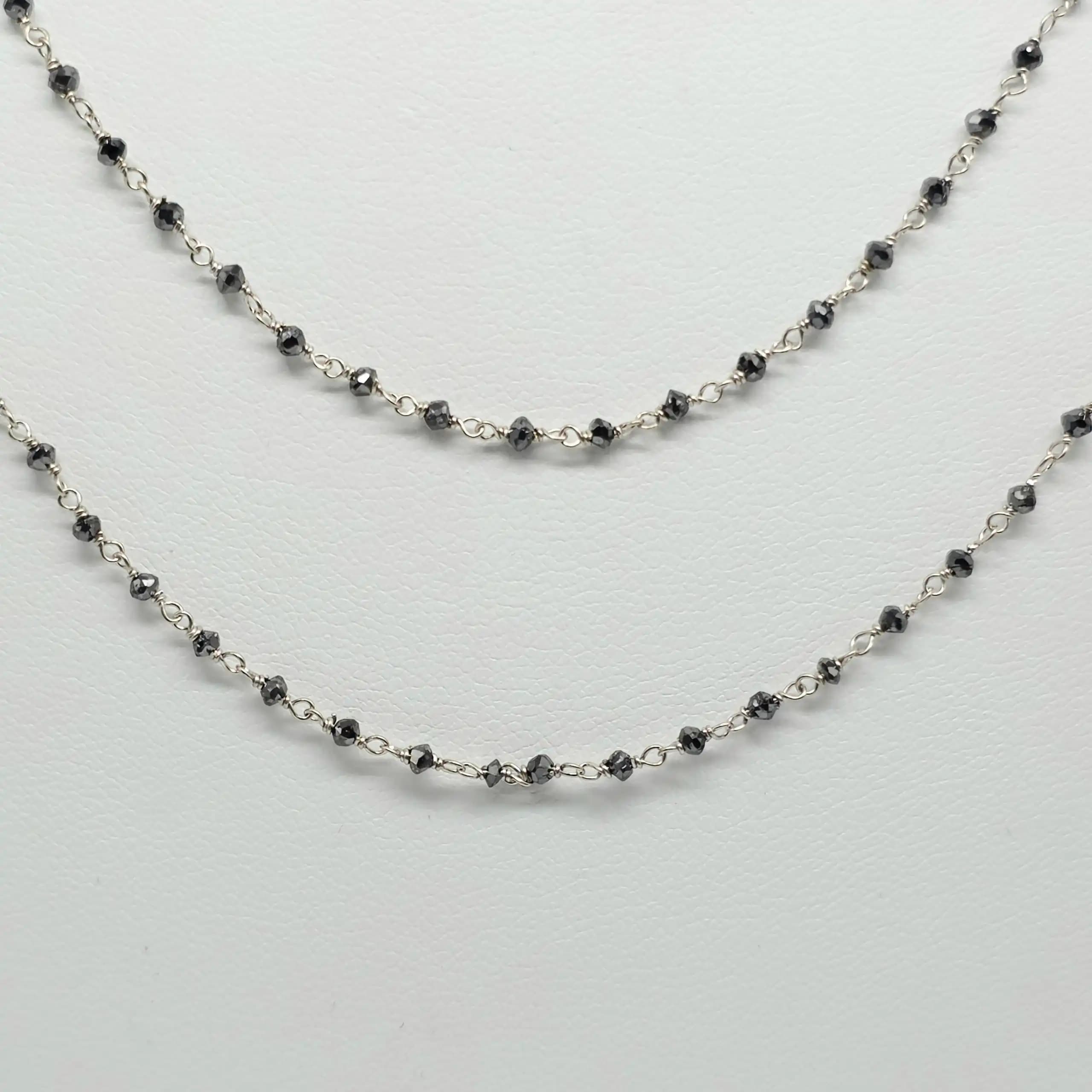8.00 Cts black Diamond Beads Rosary Necklace