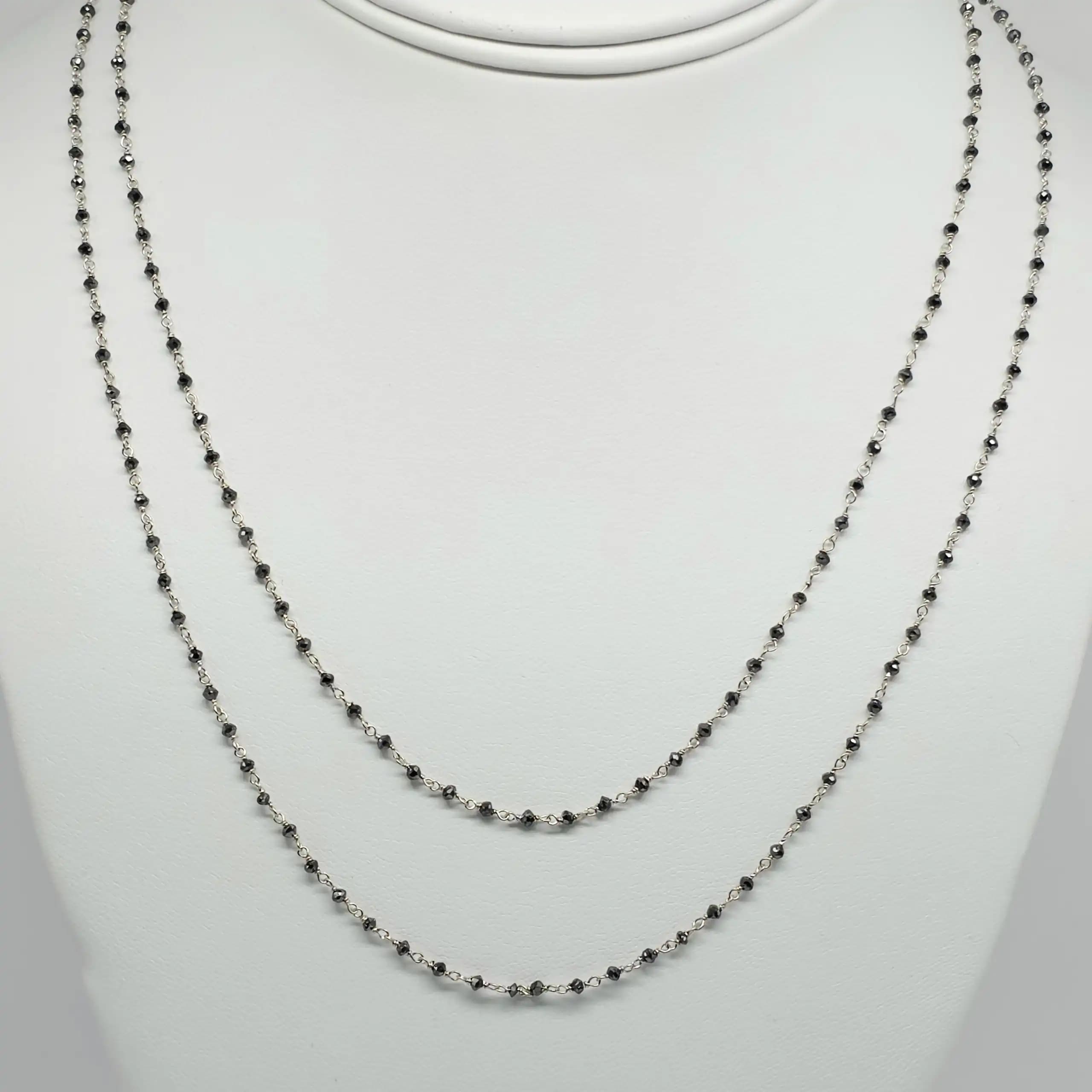 8.00 Cts black Diamond Beads Rosary Necklace