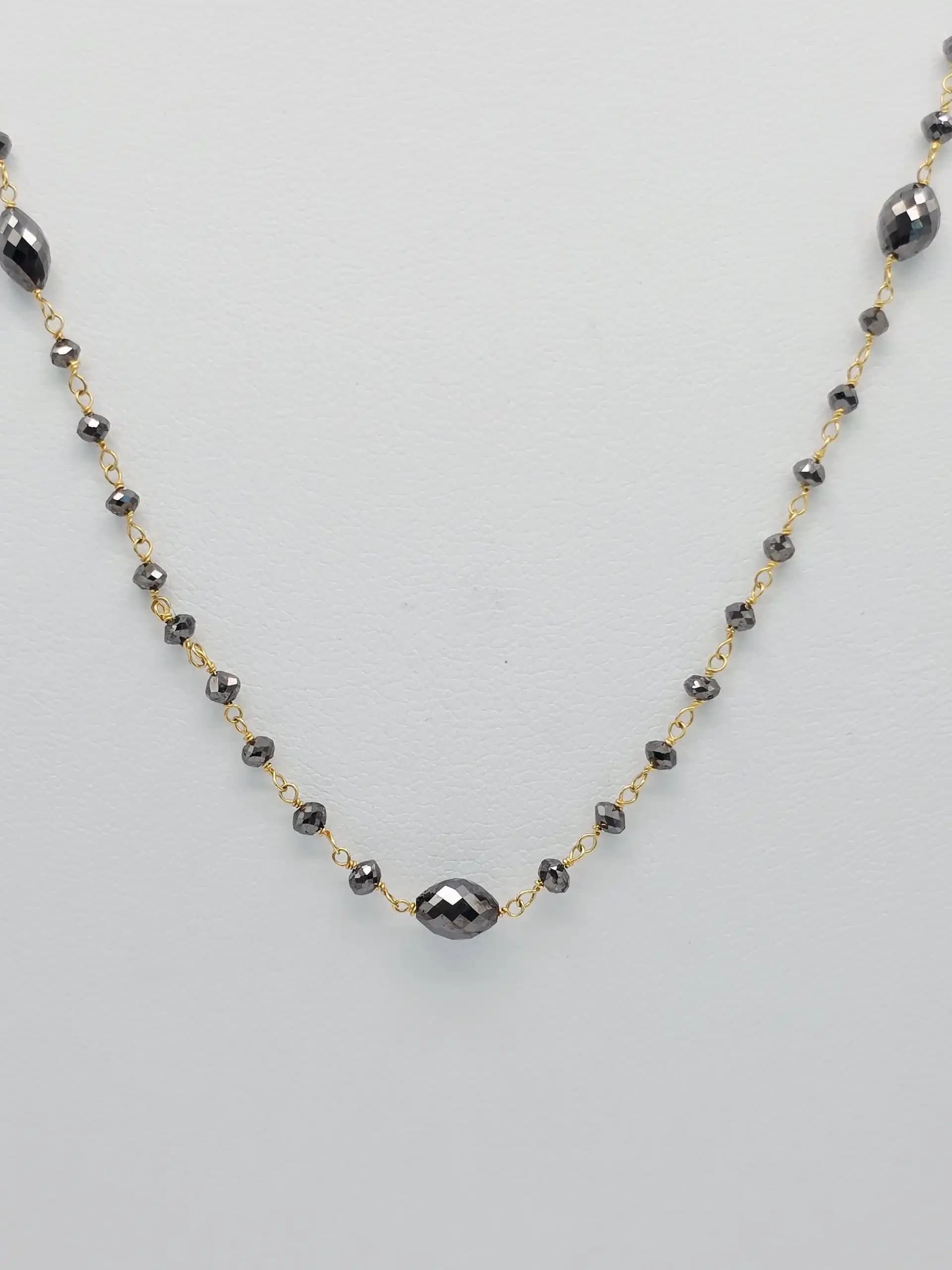 10.00 Cts black Diamond Beads Rosary Necklace
