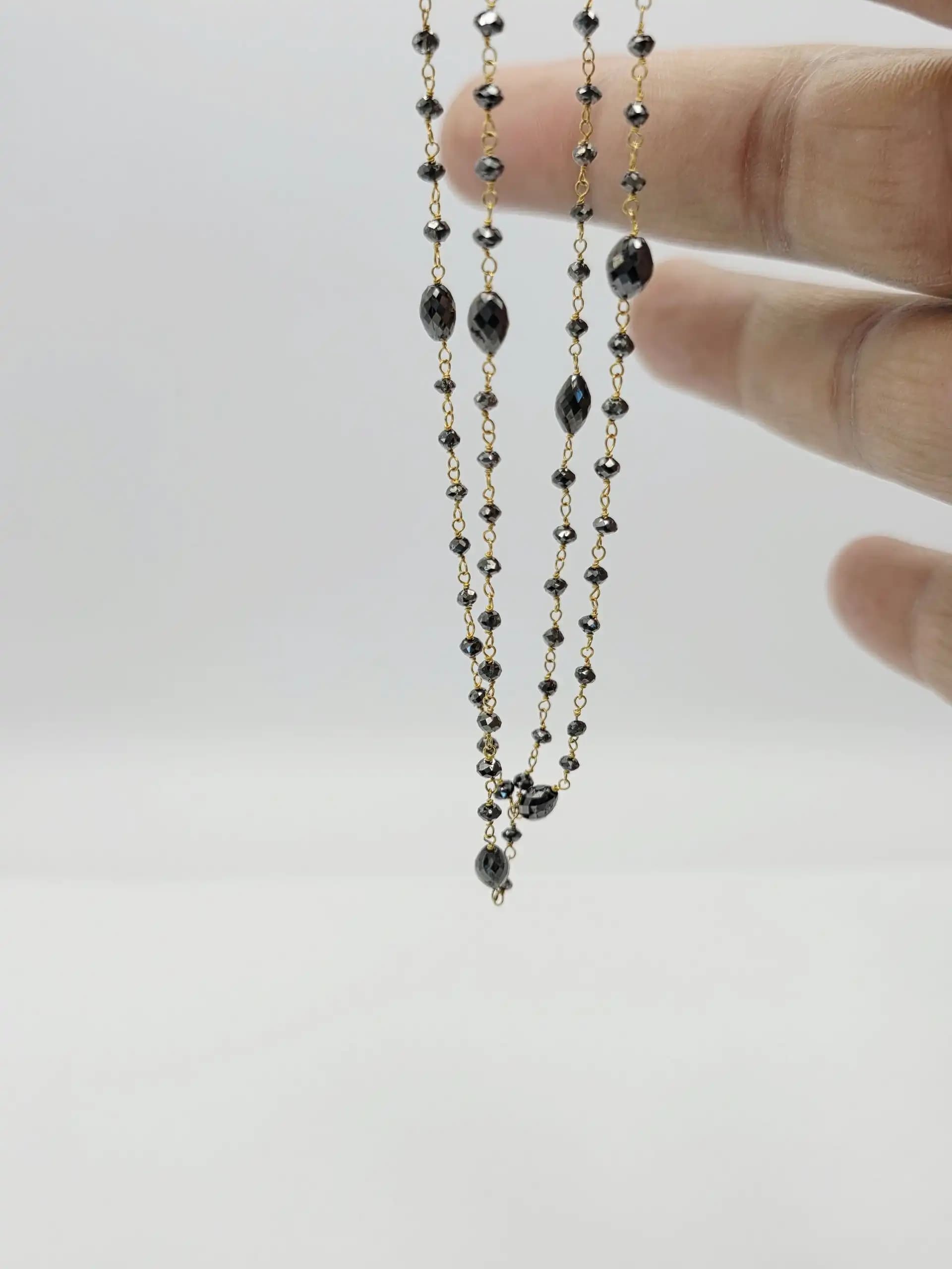 10.00 Cts black Diamond Beads Rosary Necklace