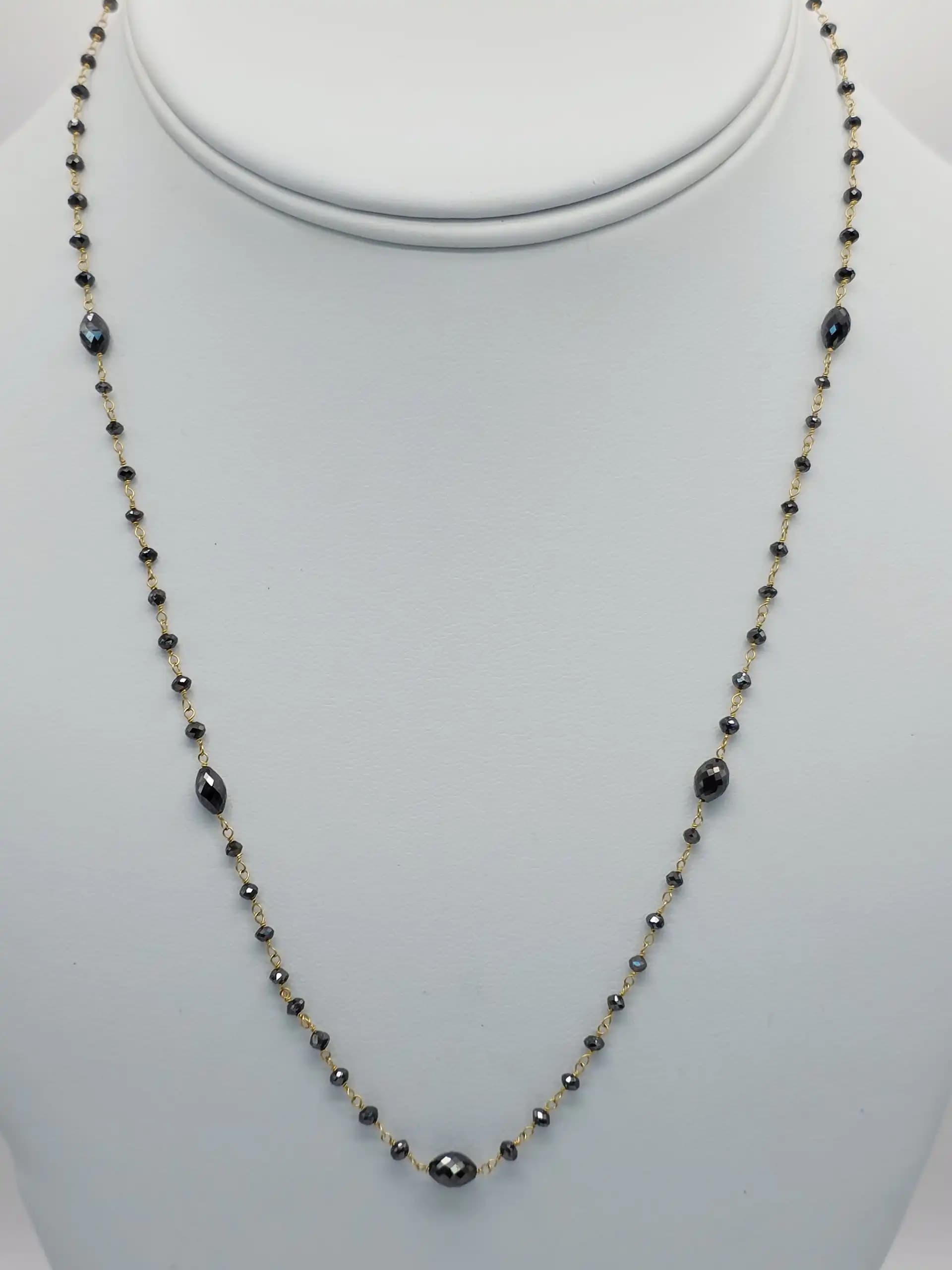 10.00 Cts black Diamond Beads Rosary Necklace