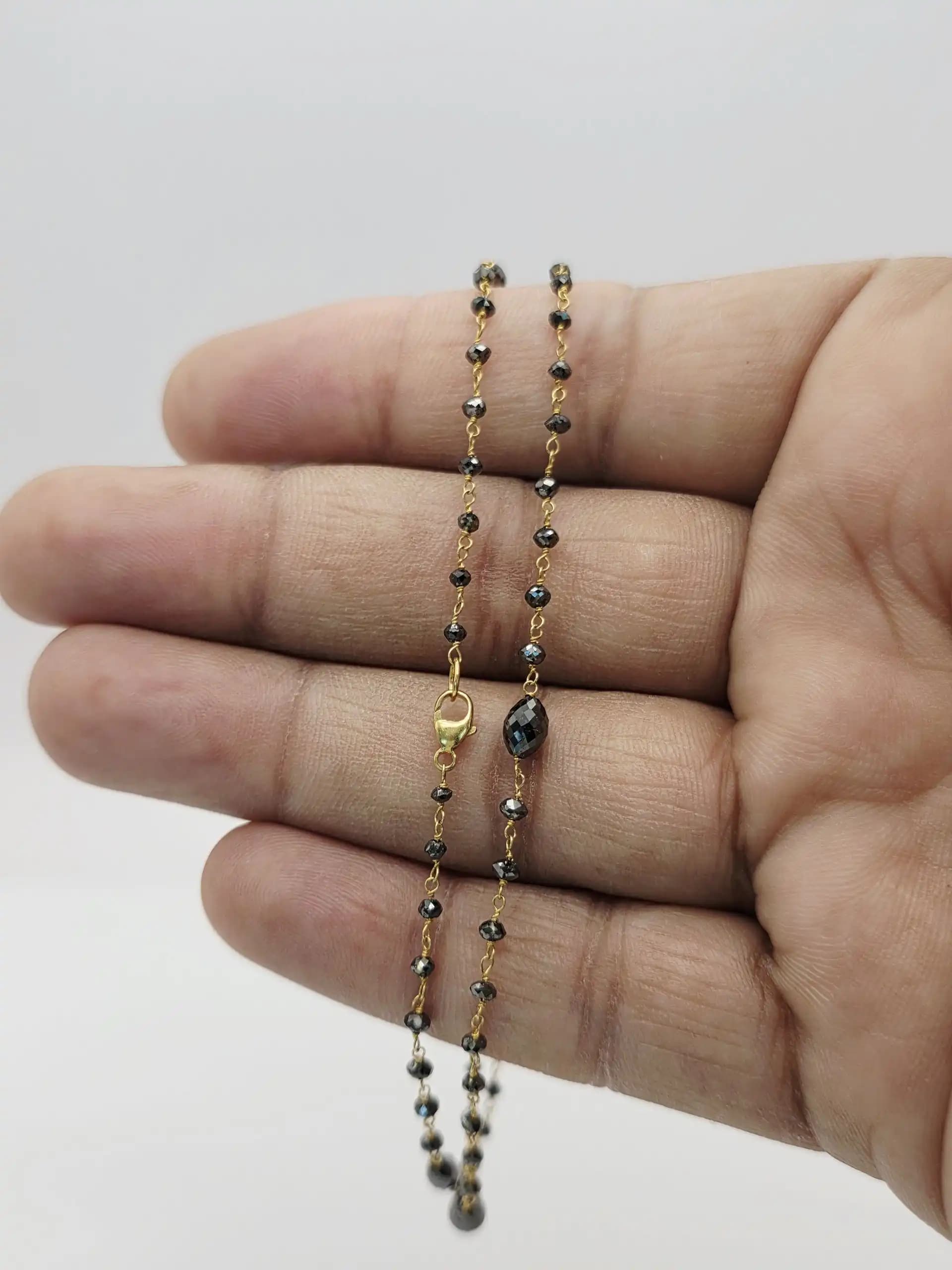 10.00 Cts black Diamond Beads Rosary Necklace