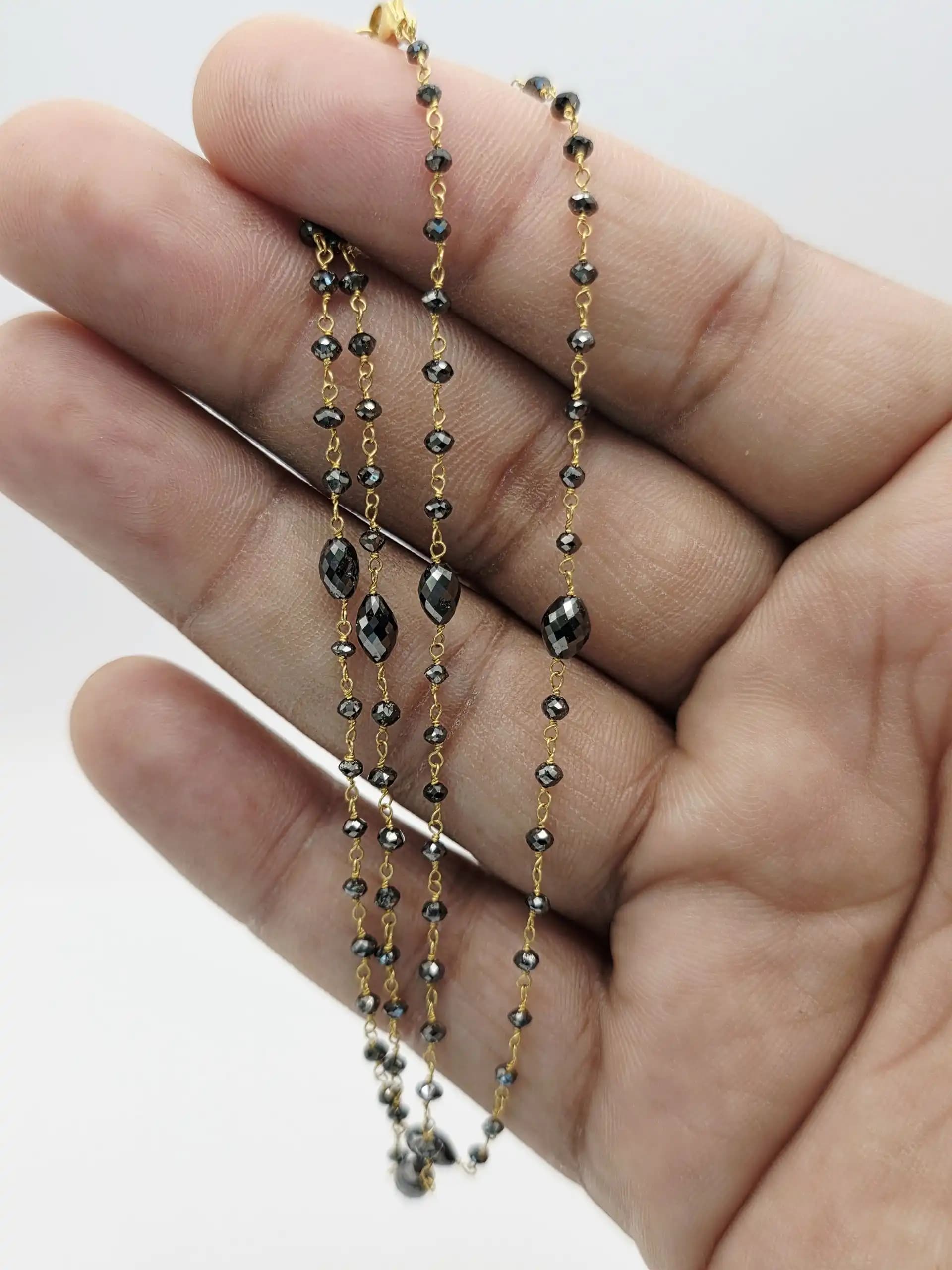 10.00 Cts black Diamond Beads Rosary Necklace