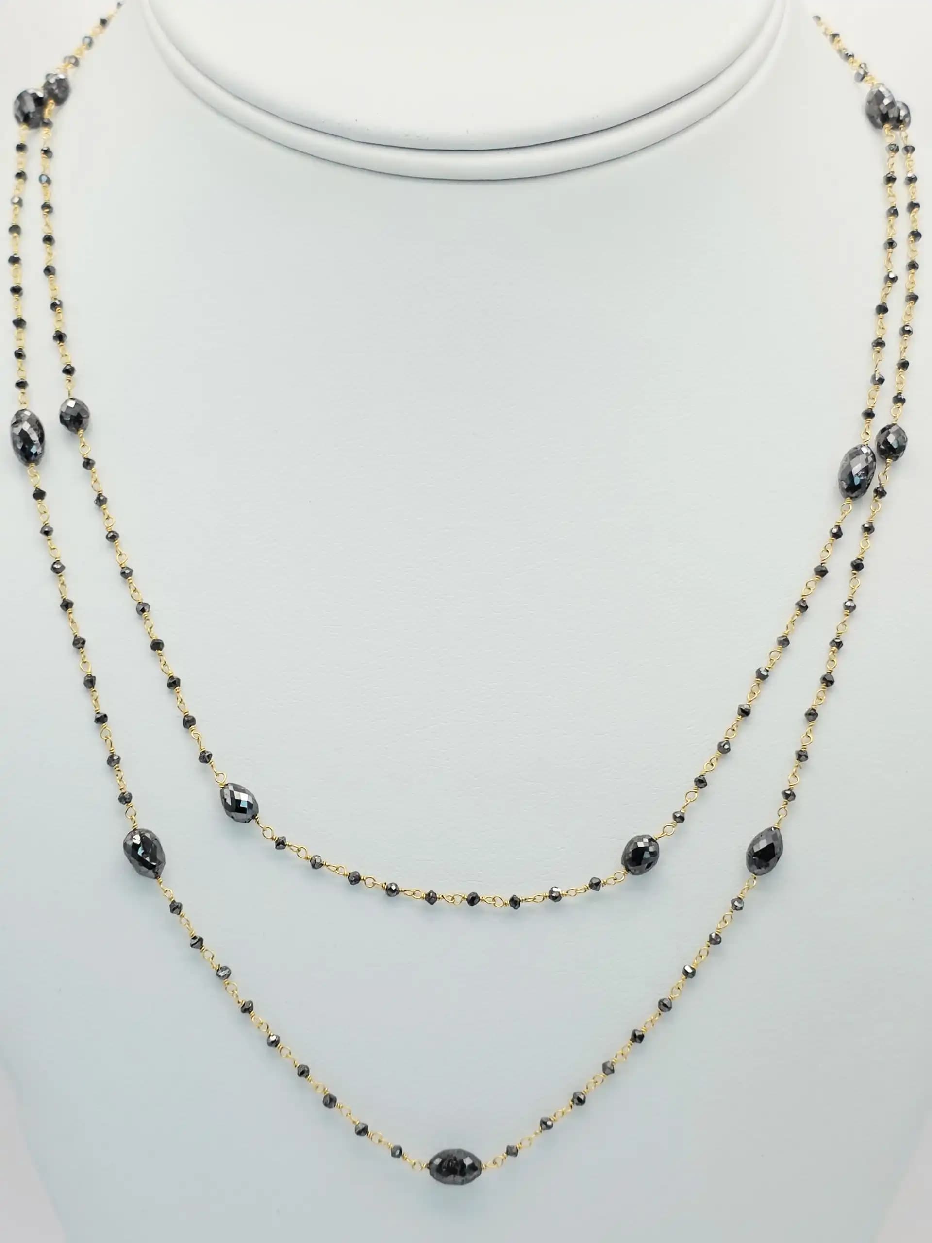 20.00 Cts black Diamond Beads Rosary Necklace