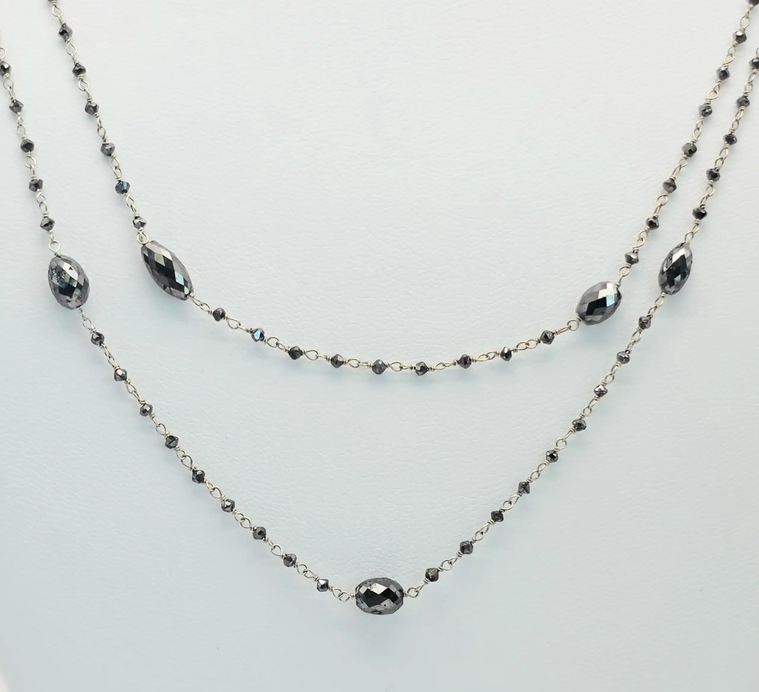 20.00 Cts black Diamond Beads Rosary Necklace