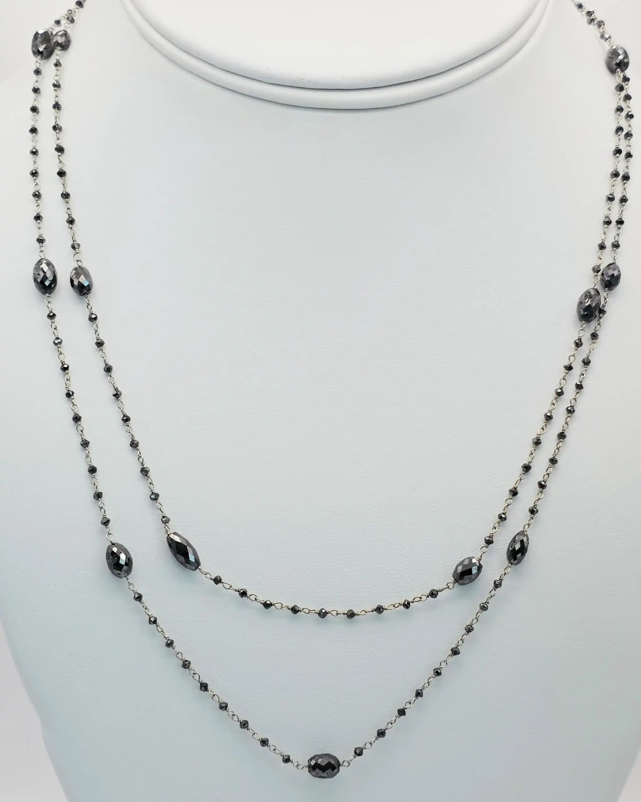 20.00 Cts black Diamond Beads Rosary Necklace