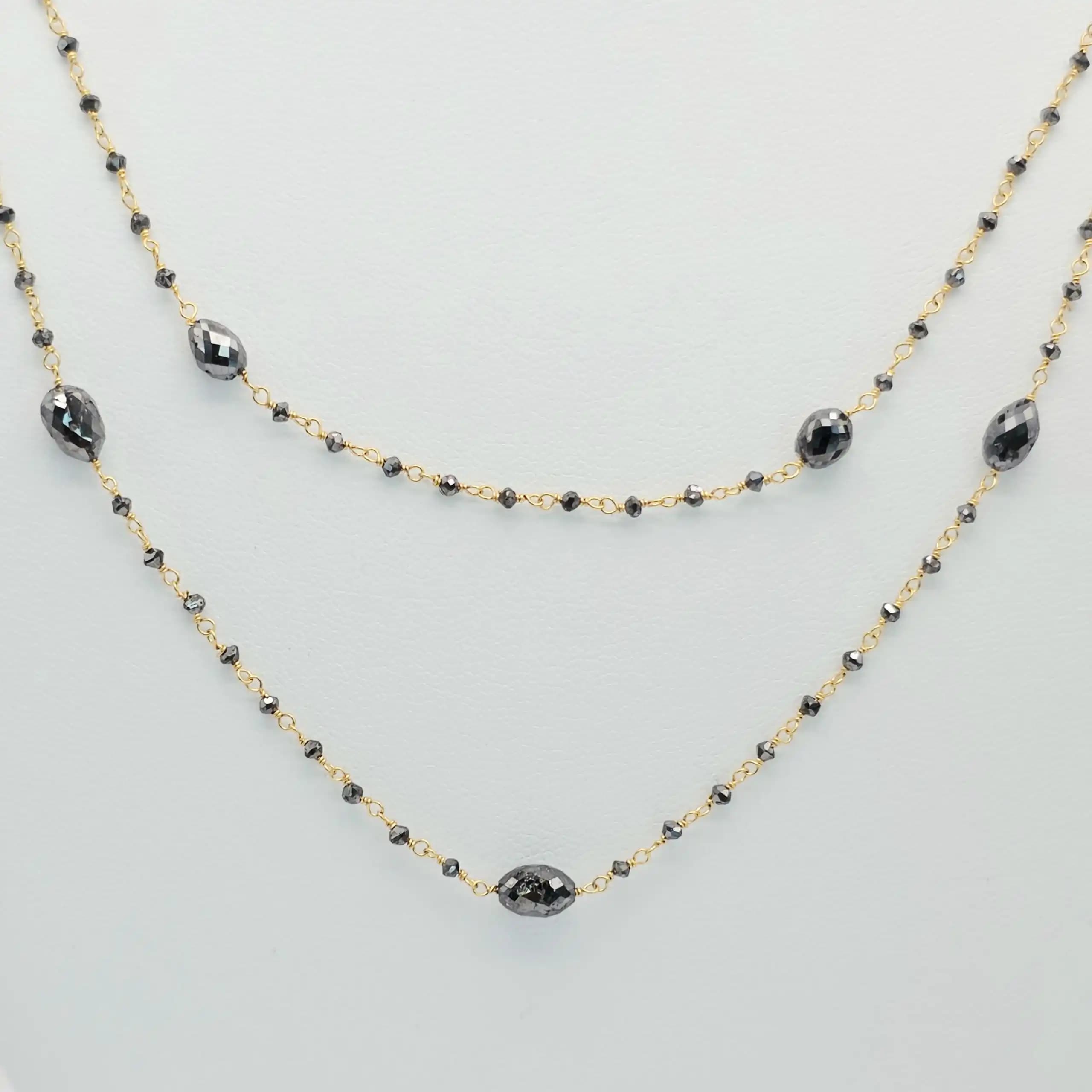 20.00 Cts black Diamond Beads Rosary Necklace