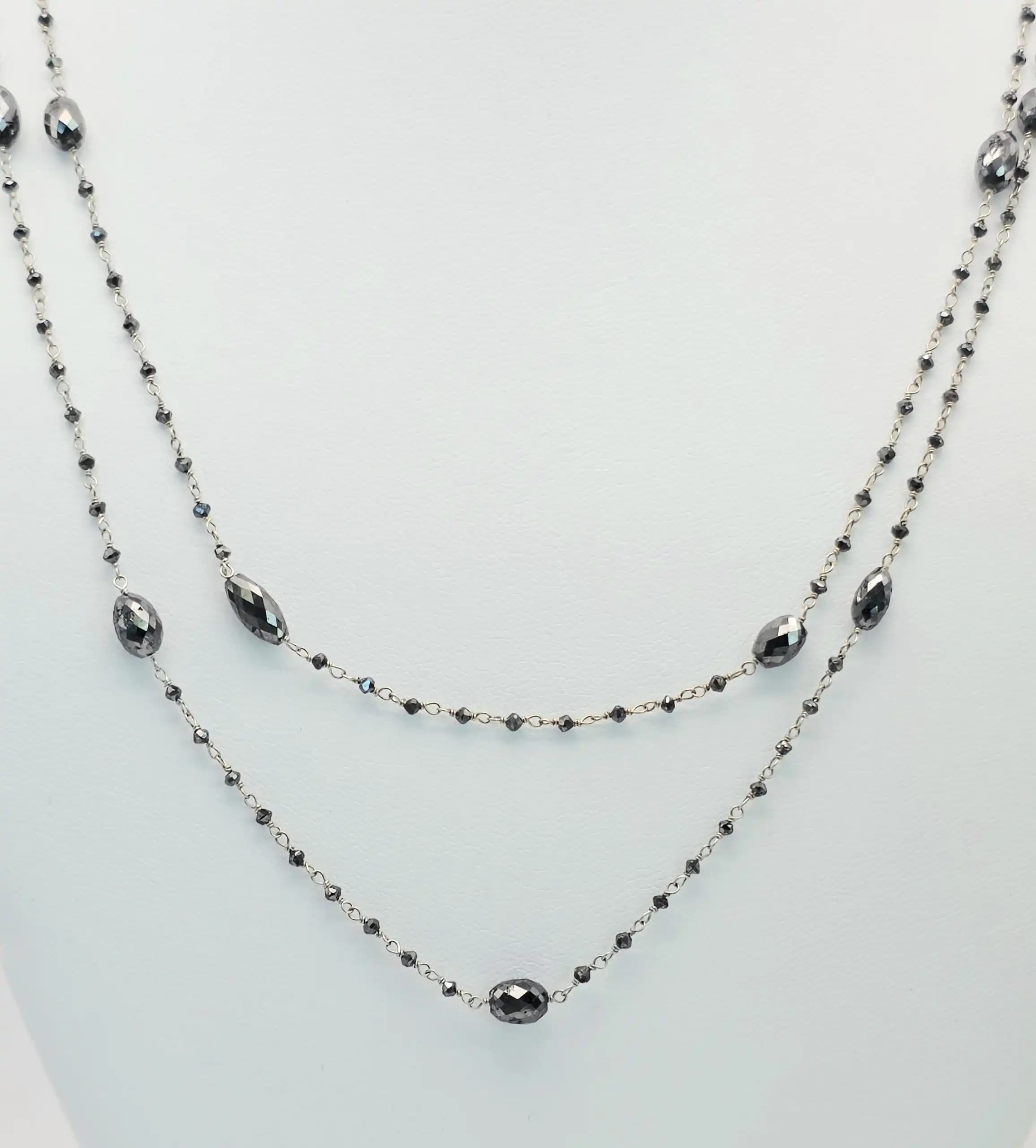 20.00 Cts black Diamond Beads Rosary Necklace