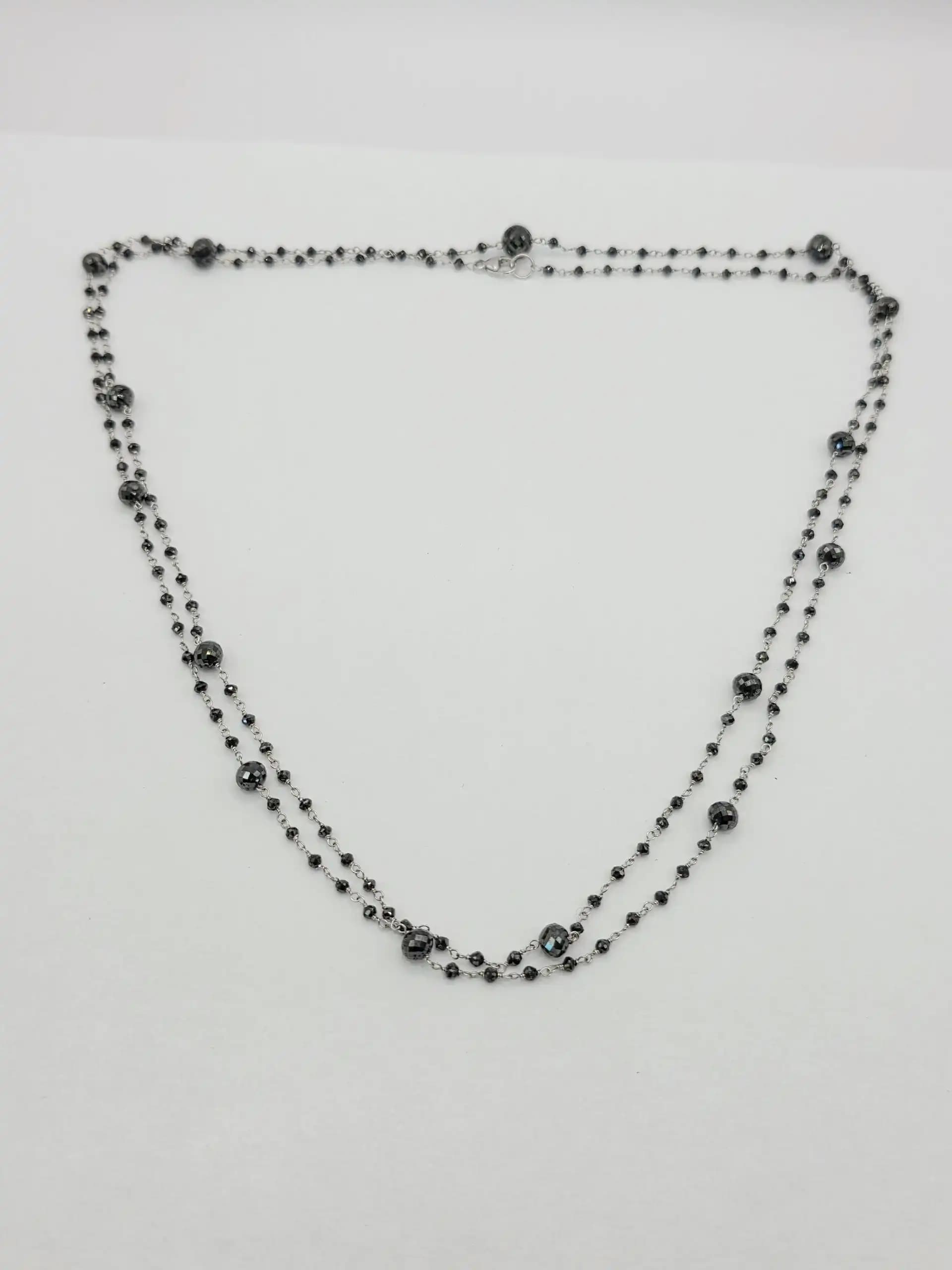 20.00 Cts Black Diamond Rosary Necklace