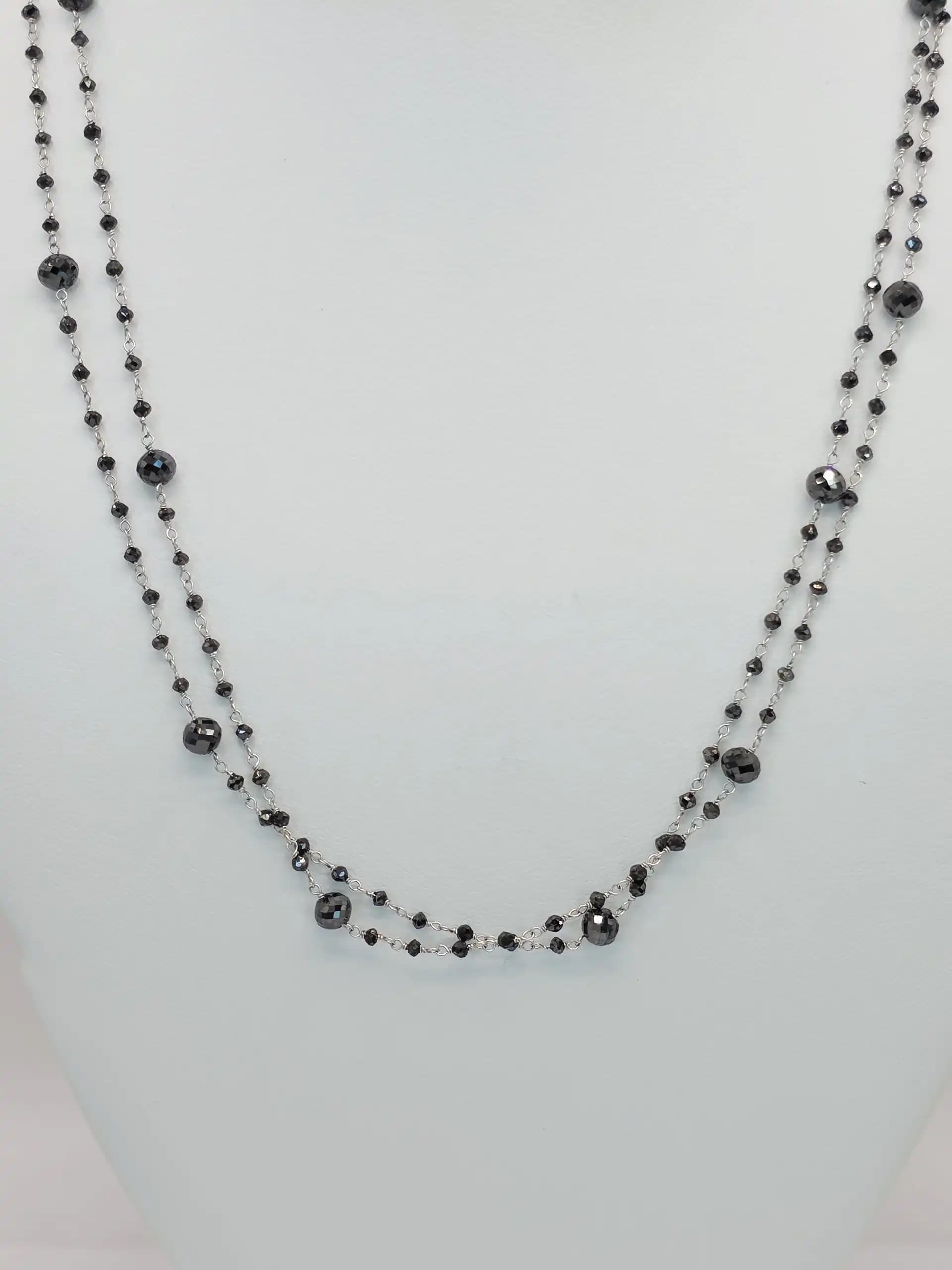 20.00 Cts Black Diamond Rosary Necklace