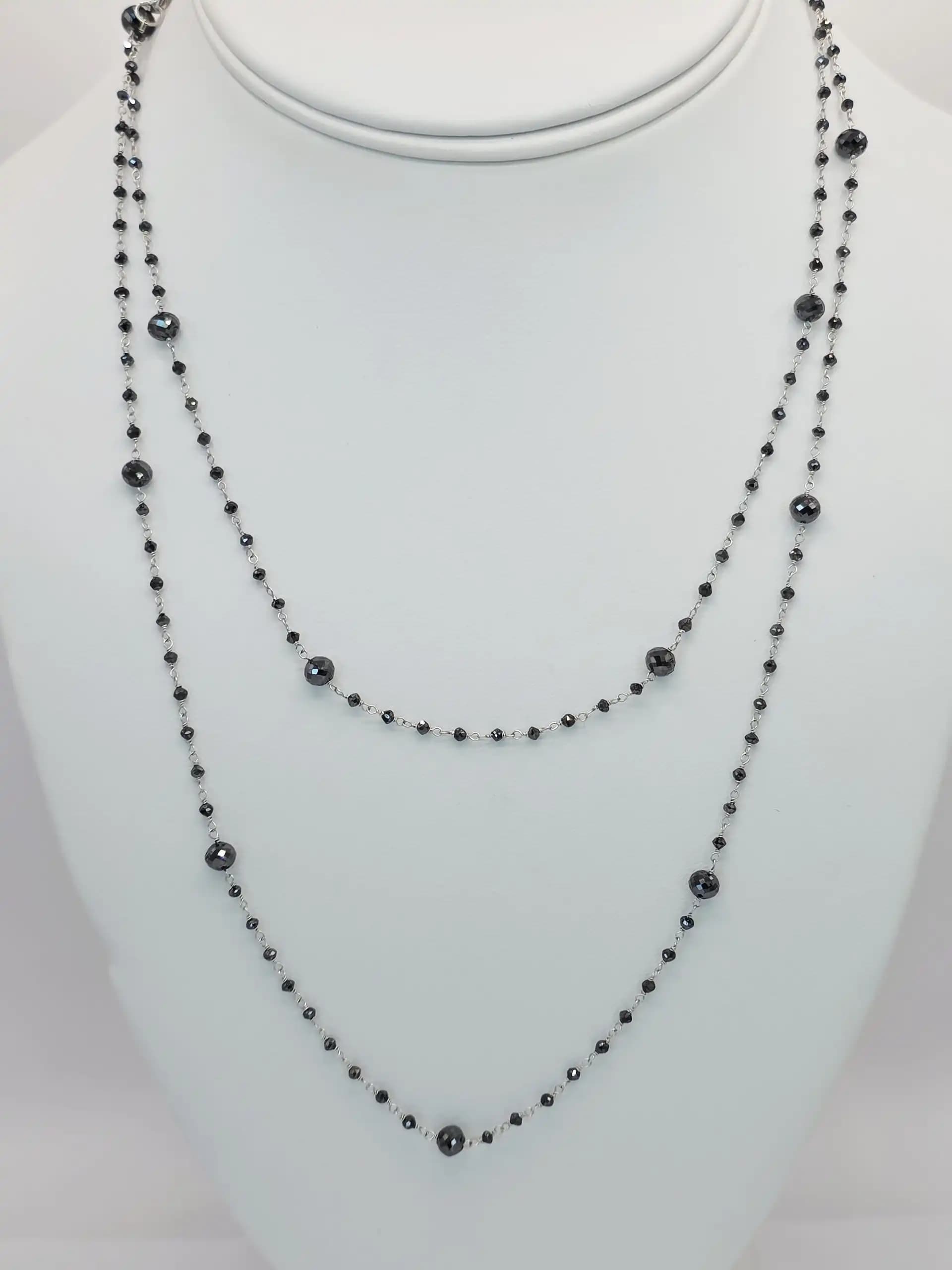 20.00 Cts Black Diamond Rosary Necklace