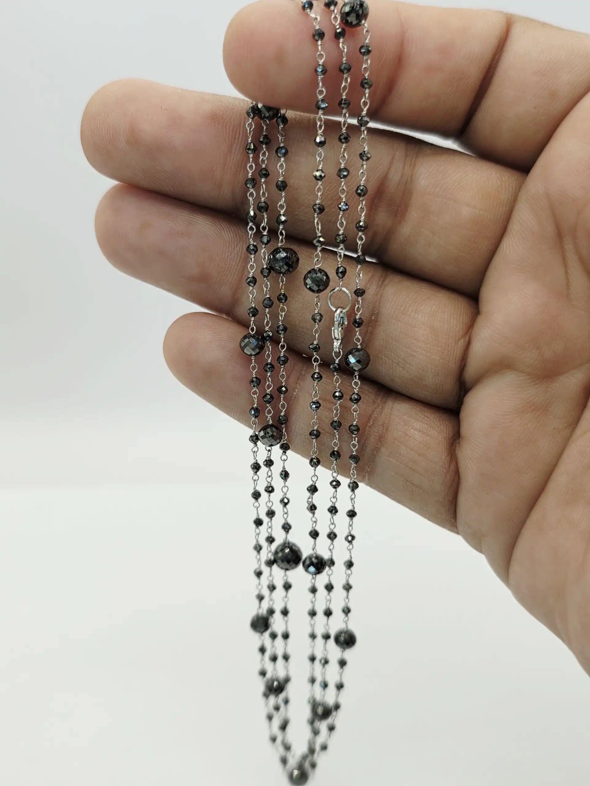 20.00 Cts Black Diamond Rosary Necklace