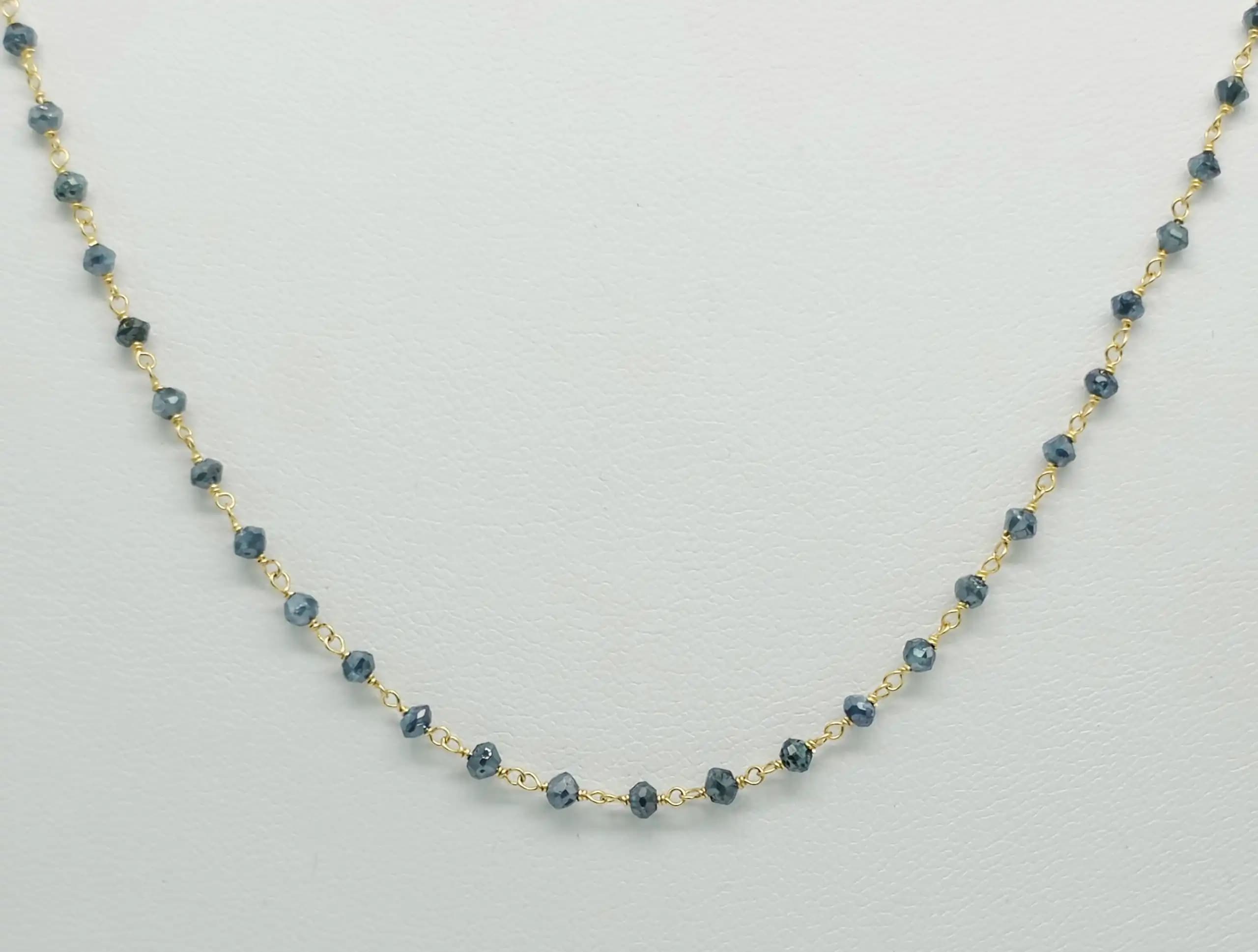 6.00 Cts Blue Diamond Beads Rosary necklace