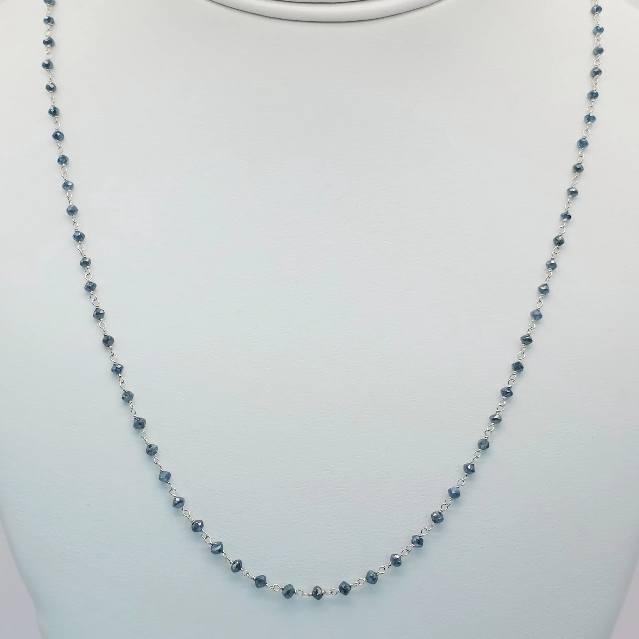 6.00 Cts Blue Diamond Beads Rosary necklace