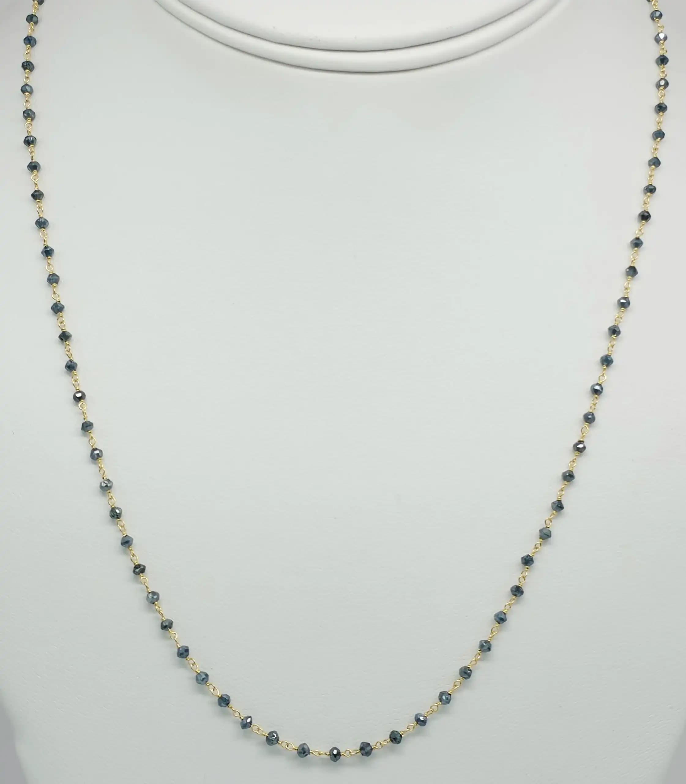 6.00 Cts Blue Diamond Beads Rosary necklace