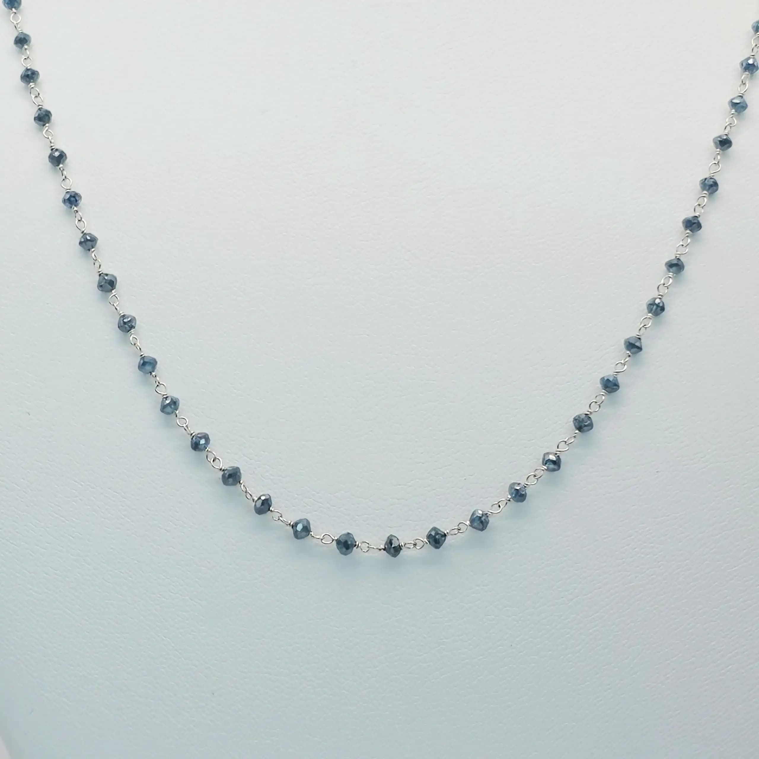 6.00 Cts Blue Diamond Beads Rosary necklace