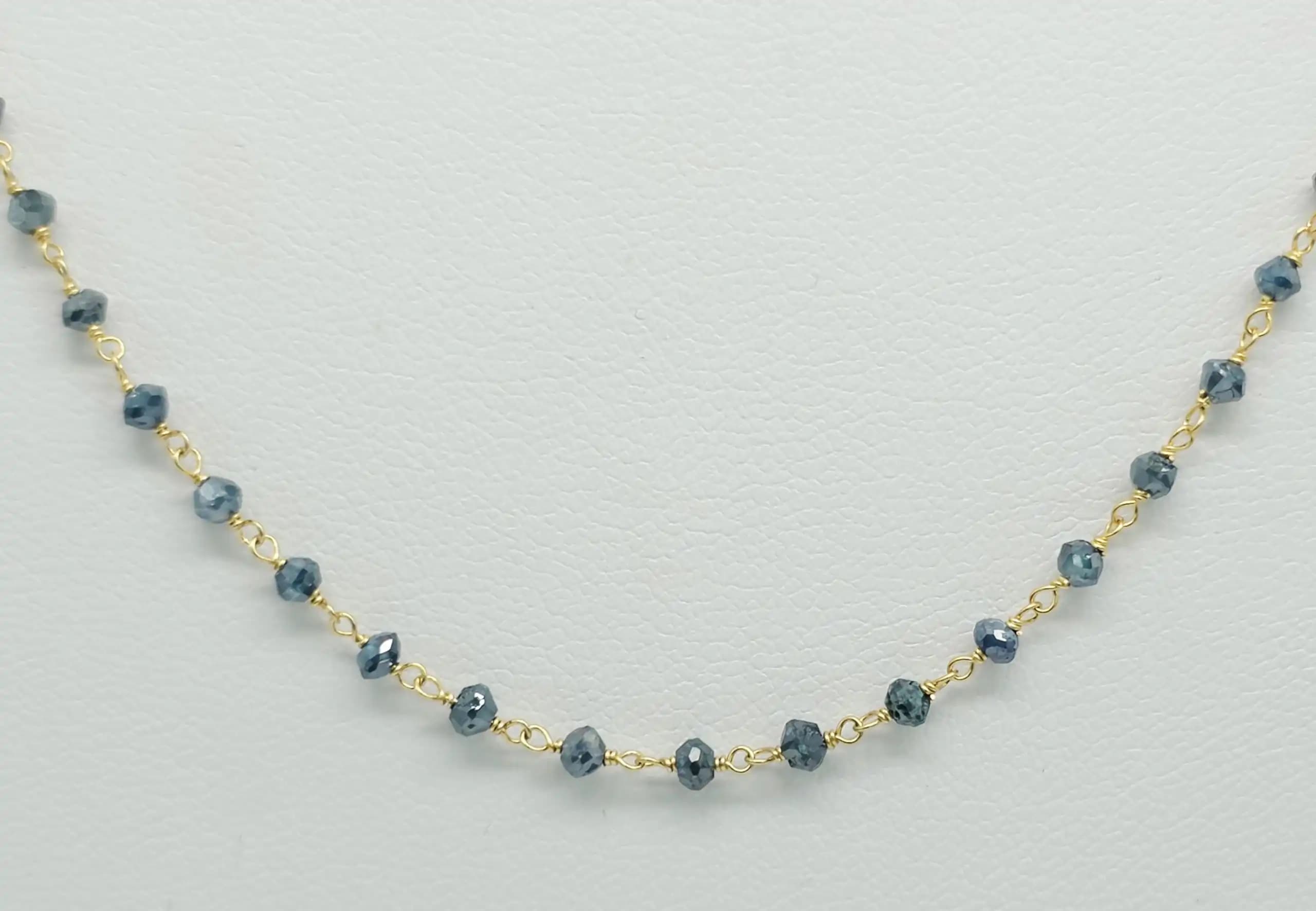6.00 Cts Blue Diamond Beads Rosary necklace