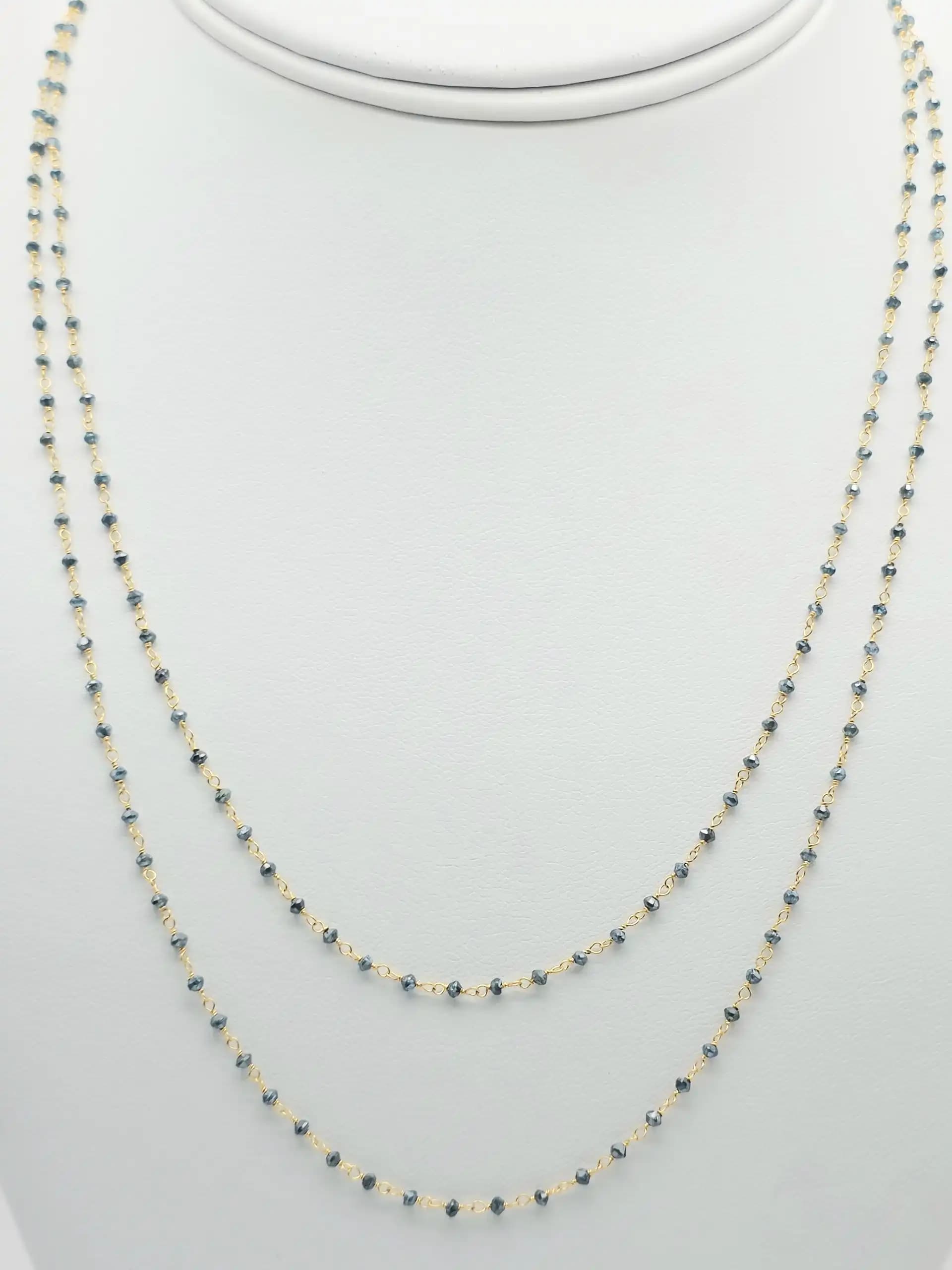 7.00 Cts Blue Diamond Beads Rosary necklace