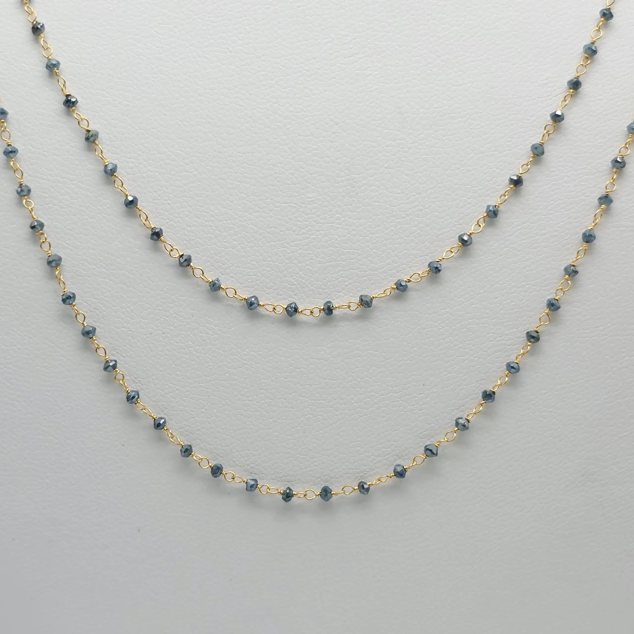 7.00 Cts Blue Diamond Beads Rosary necklace
